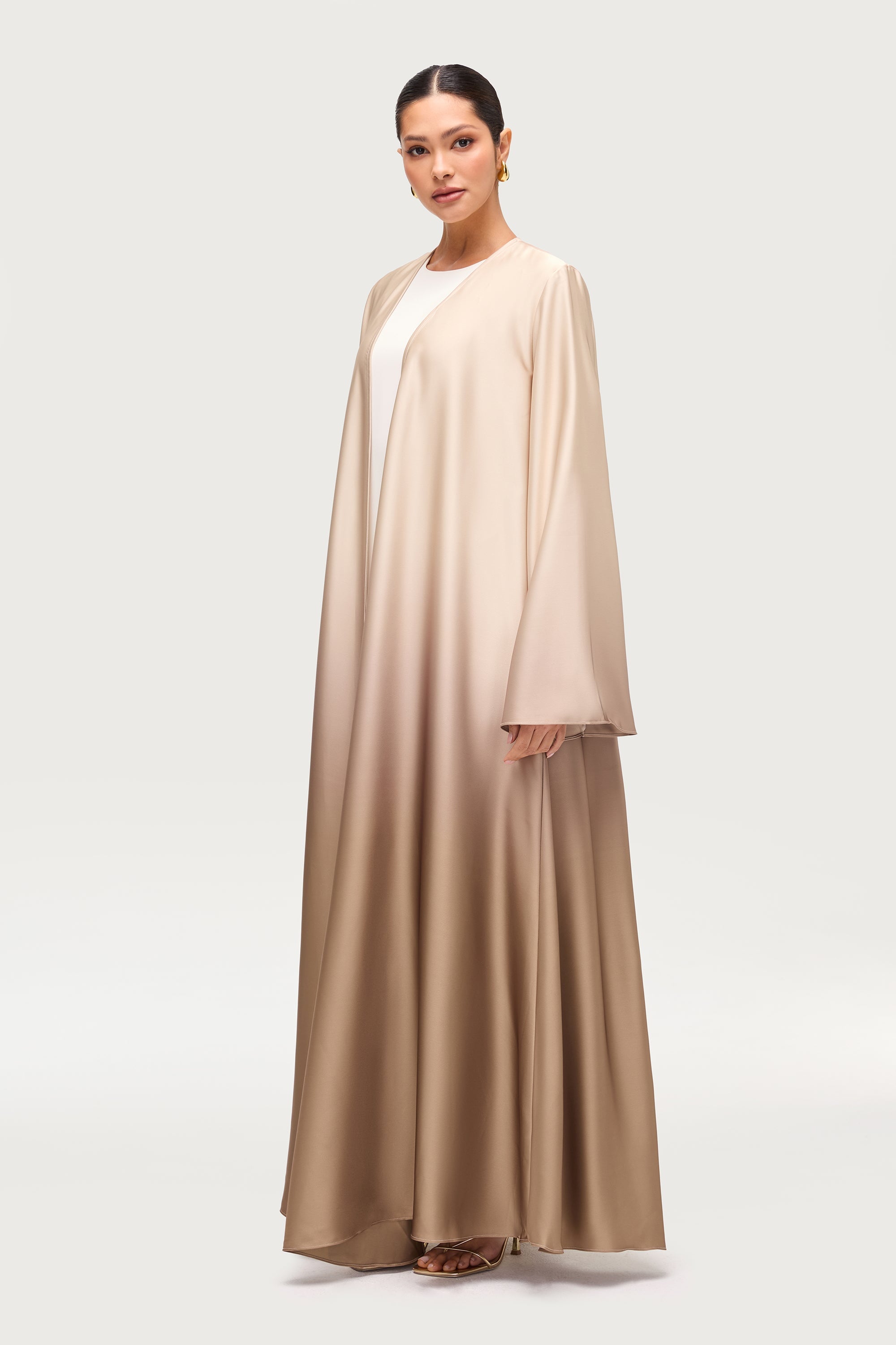 Satin Ombre Open Abaya - Cocoa Creme Abayas Veiled