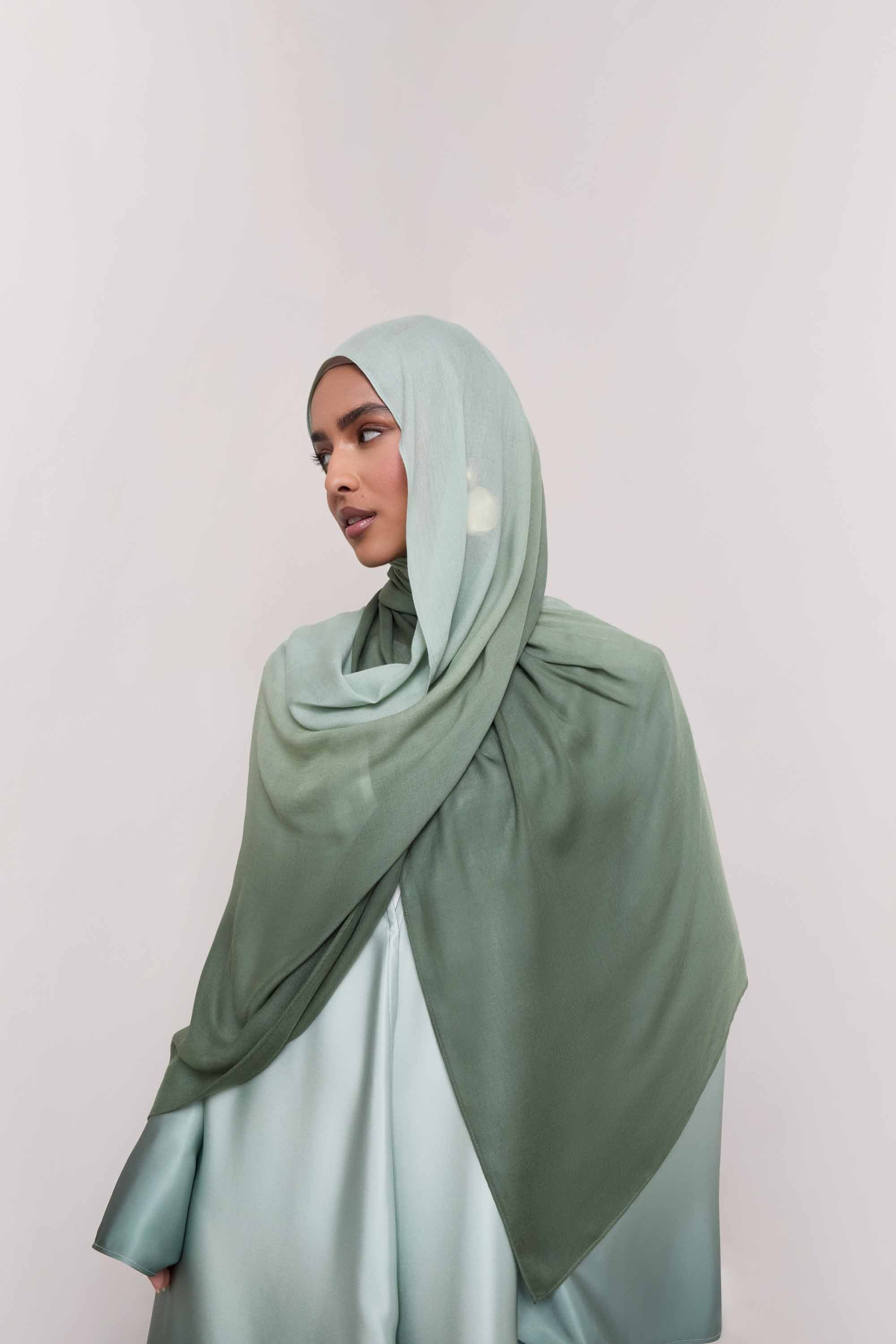 Satin Ombre Open Abaya - Dark Olive Abayas Veiled