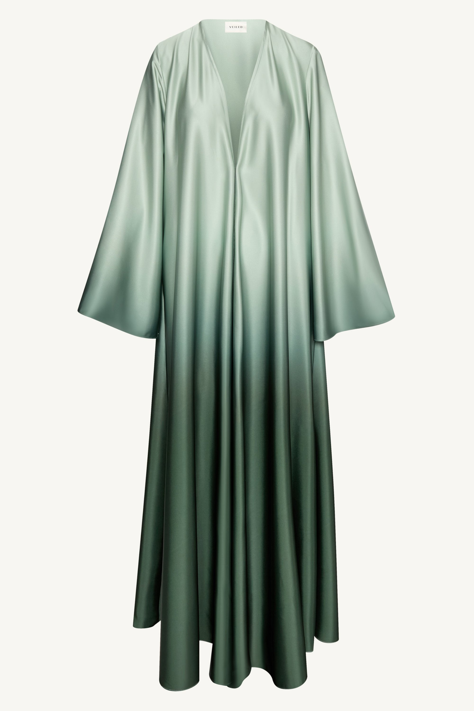 Satin Ombre Open Abaya - Dark Olive Abayas Veiled