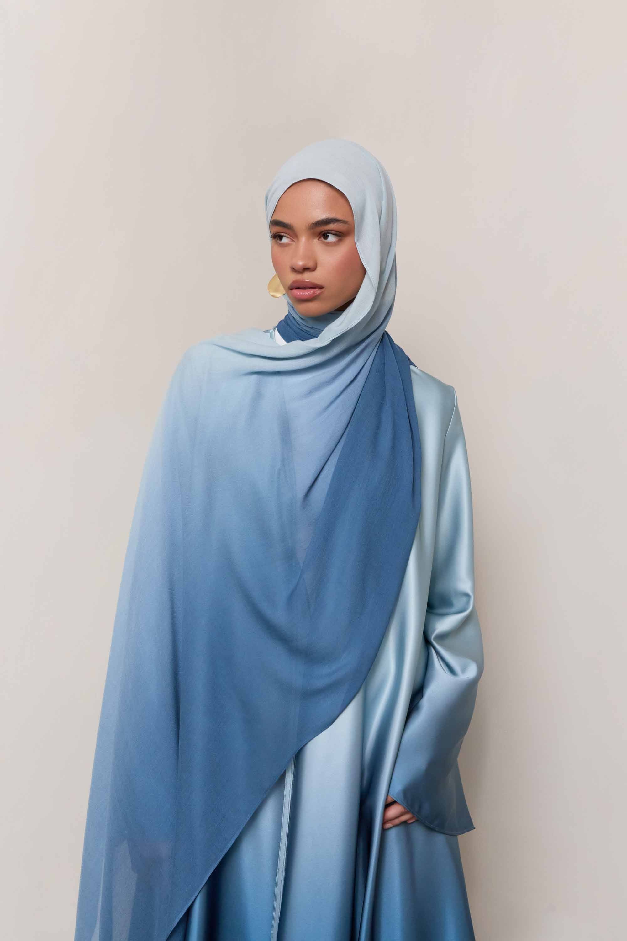 Satin Ombre Open Abaya - Dusk Sky Abayas Veiled