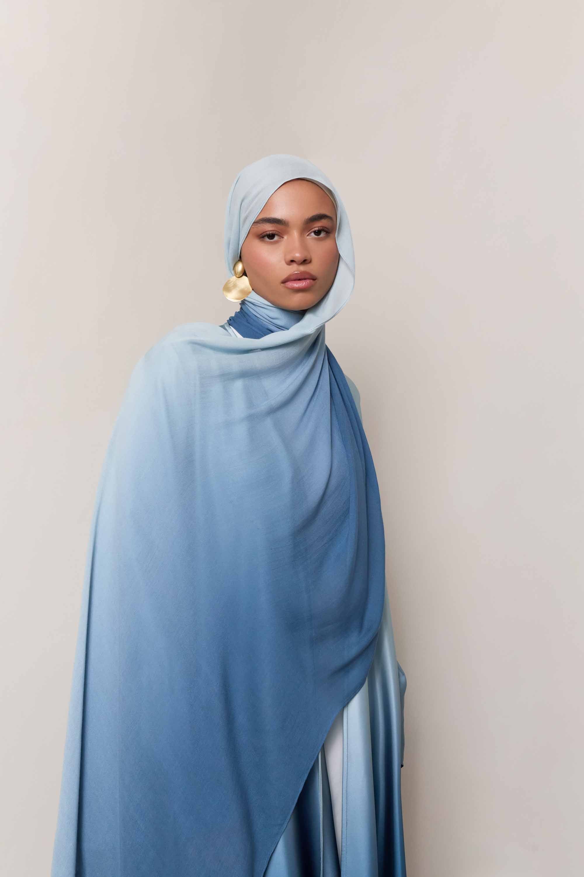 Satin Ombre Open Abaya - Dusk Sky Abayas Veiled