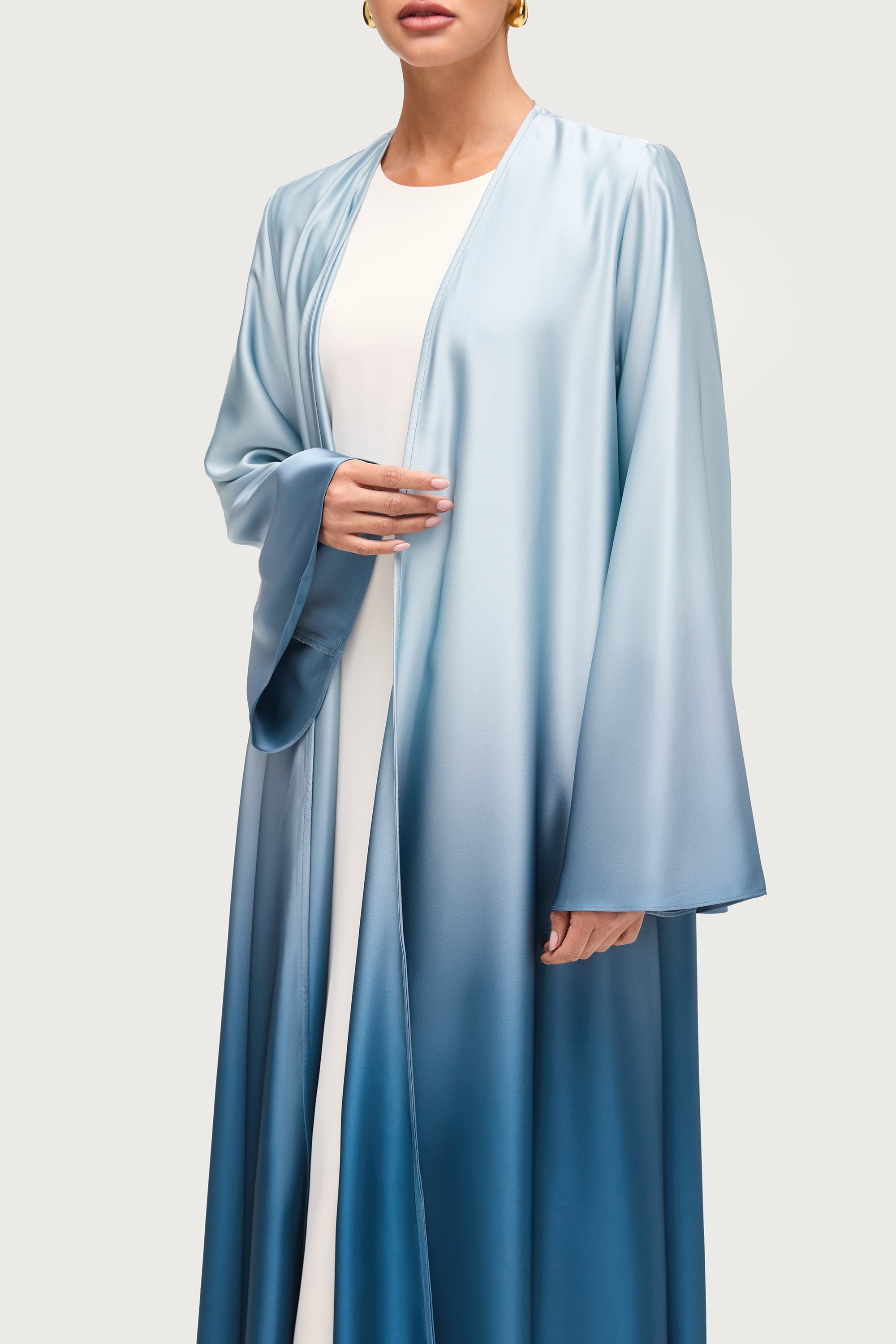 Satin Ombre Open Abaya - Dusk Sky Abayas Veiled