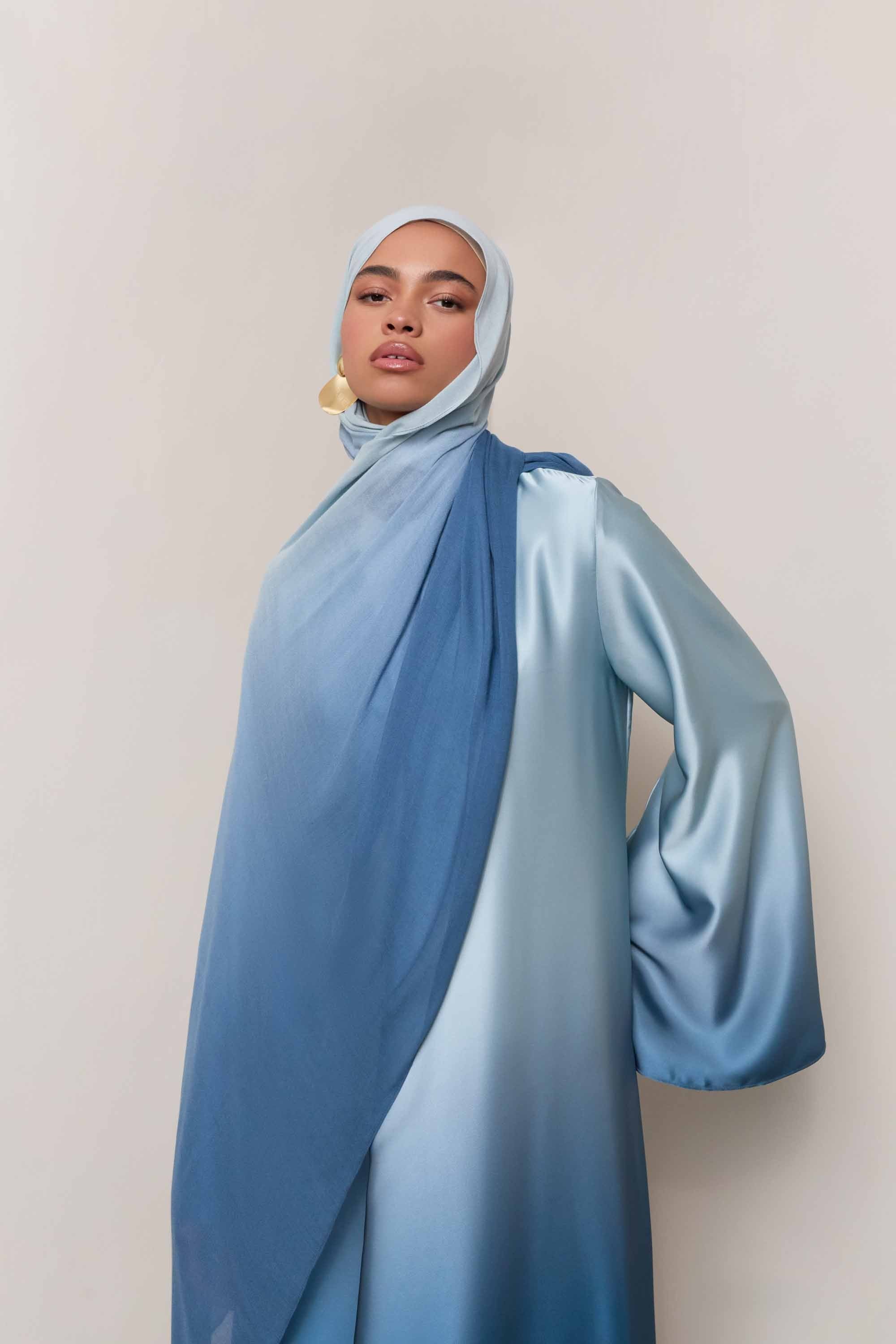 Satin Ombre Open Abaya - Dusk Sky Abayas Veiled