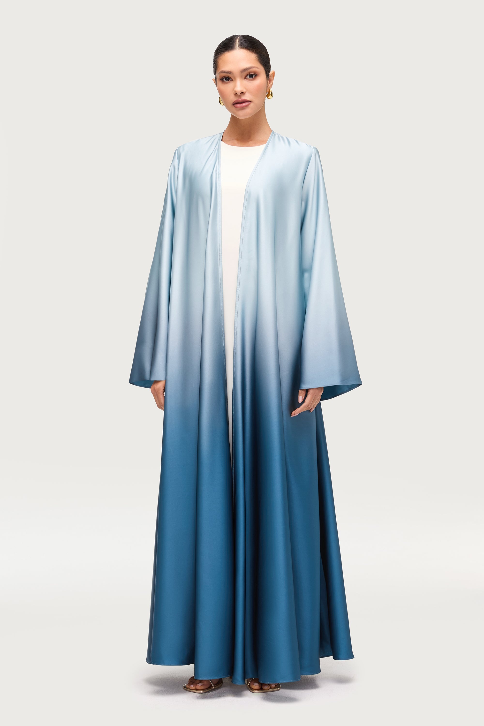 Satin Ombre Open Abaya - Dusk Sky Abayas Veiled