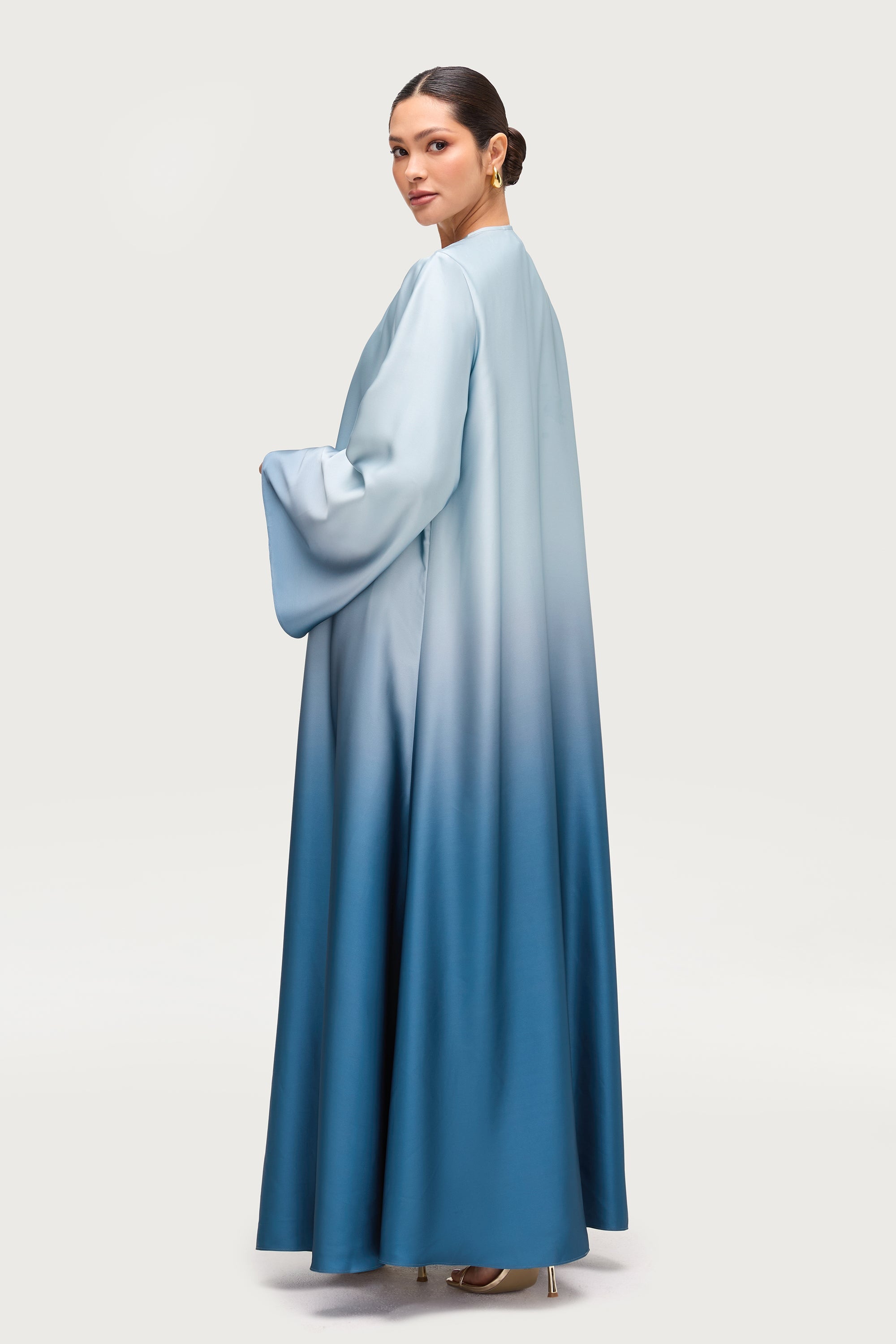 Satin Ombre Open Abaya - Dusk Sky Abayas Veiled