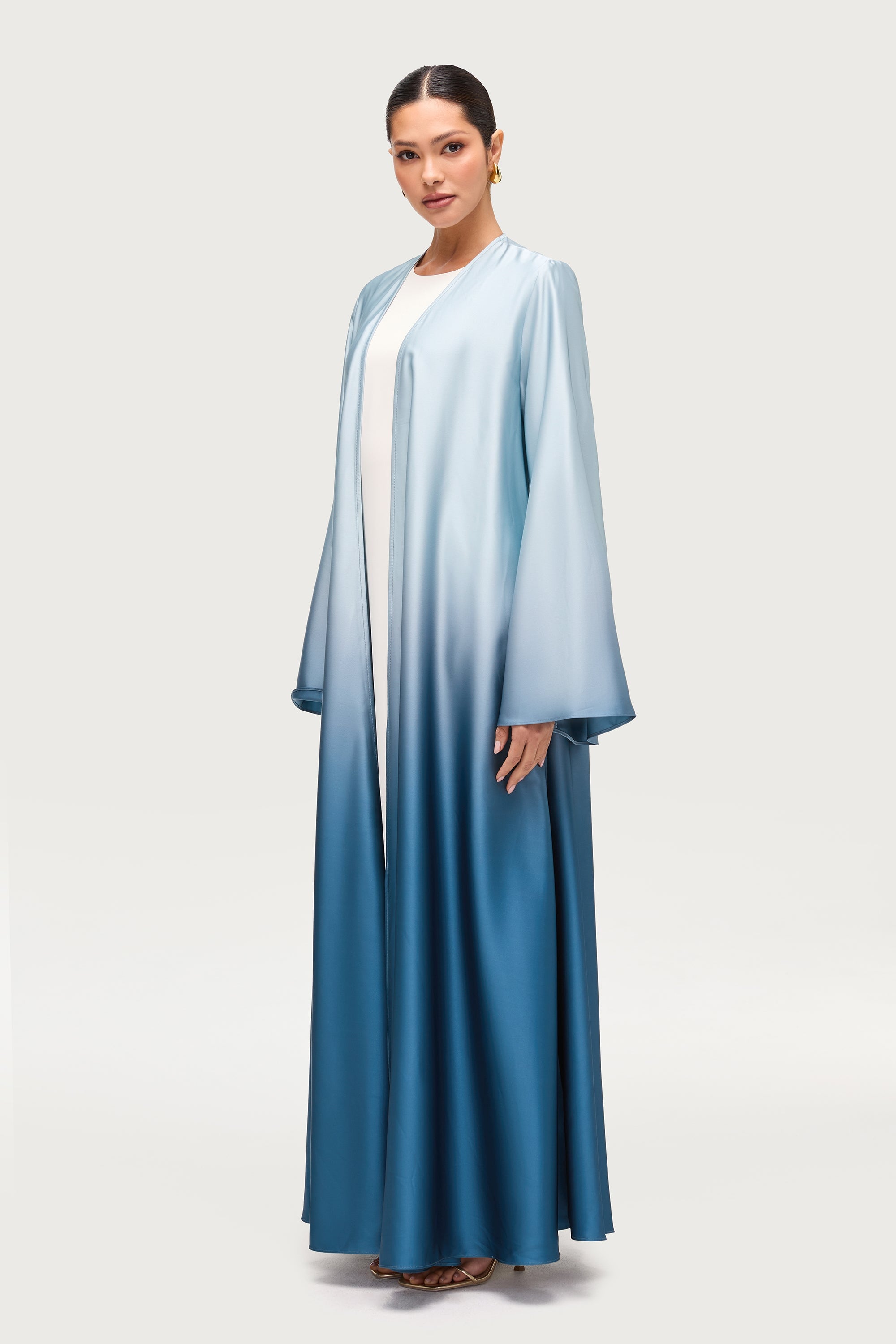 Satin Ombre Open Abaya - Dusk Sky Abayas Veiled