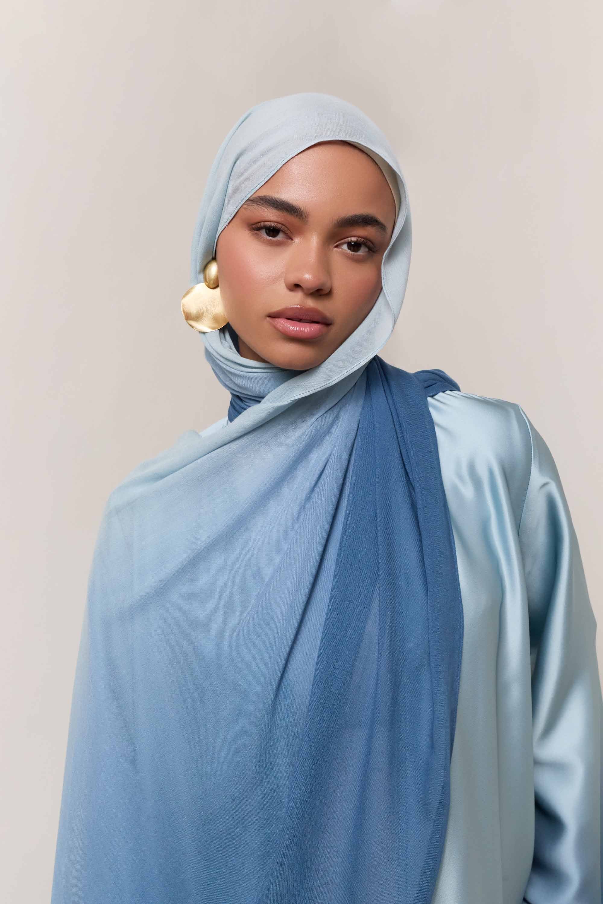 Satin Ombre Open Abaya - Dusk Sky Abayas Veiled