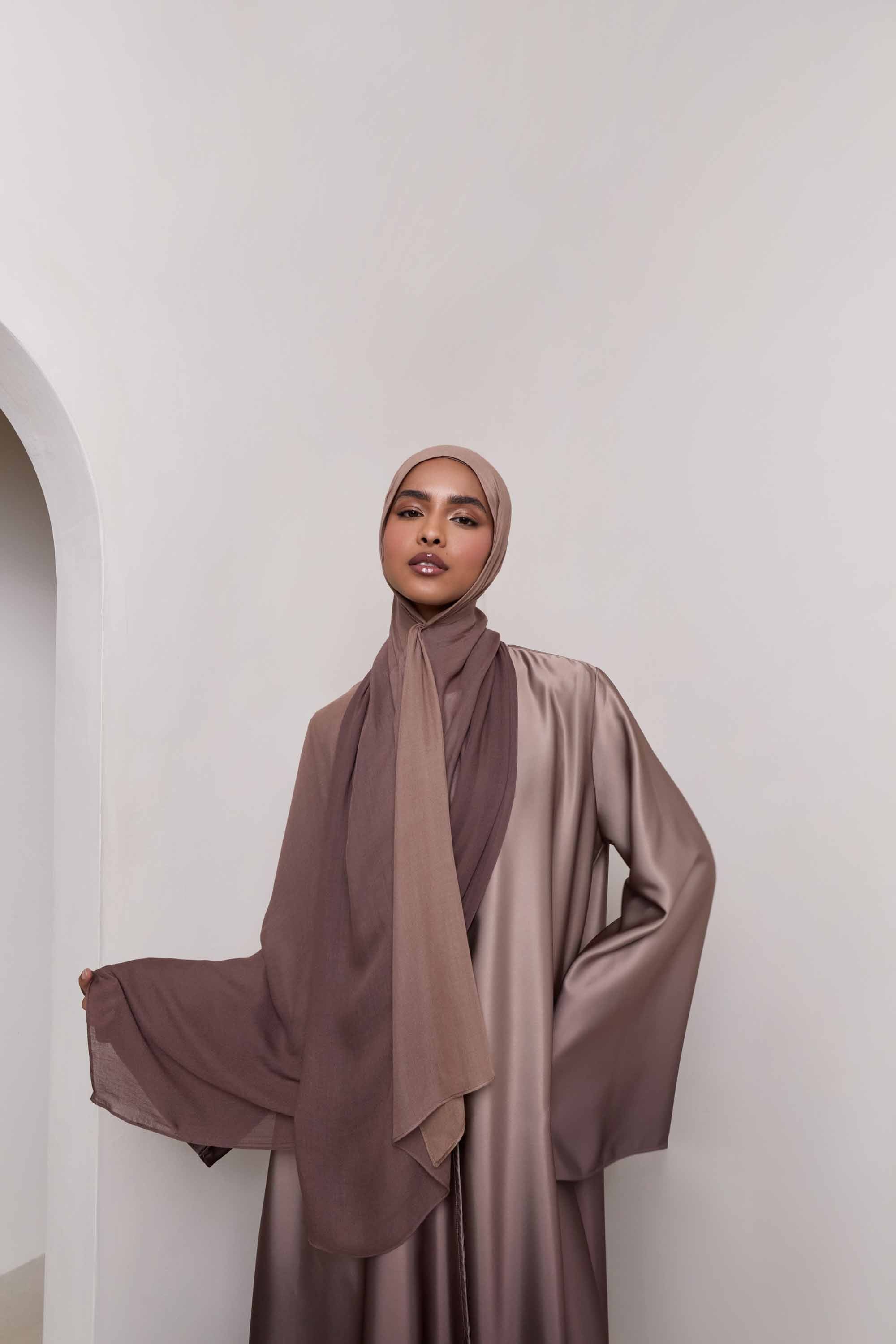 Satin Ombre Open Abaya - Mocha Latte Abayas Veiled