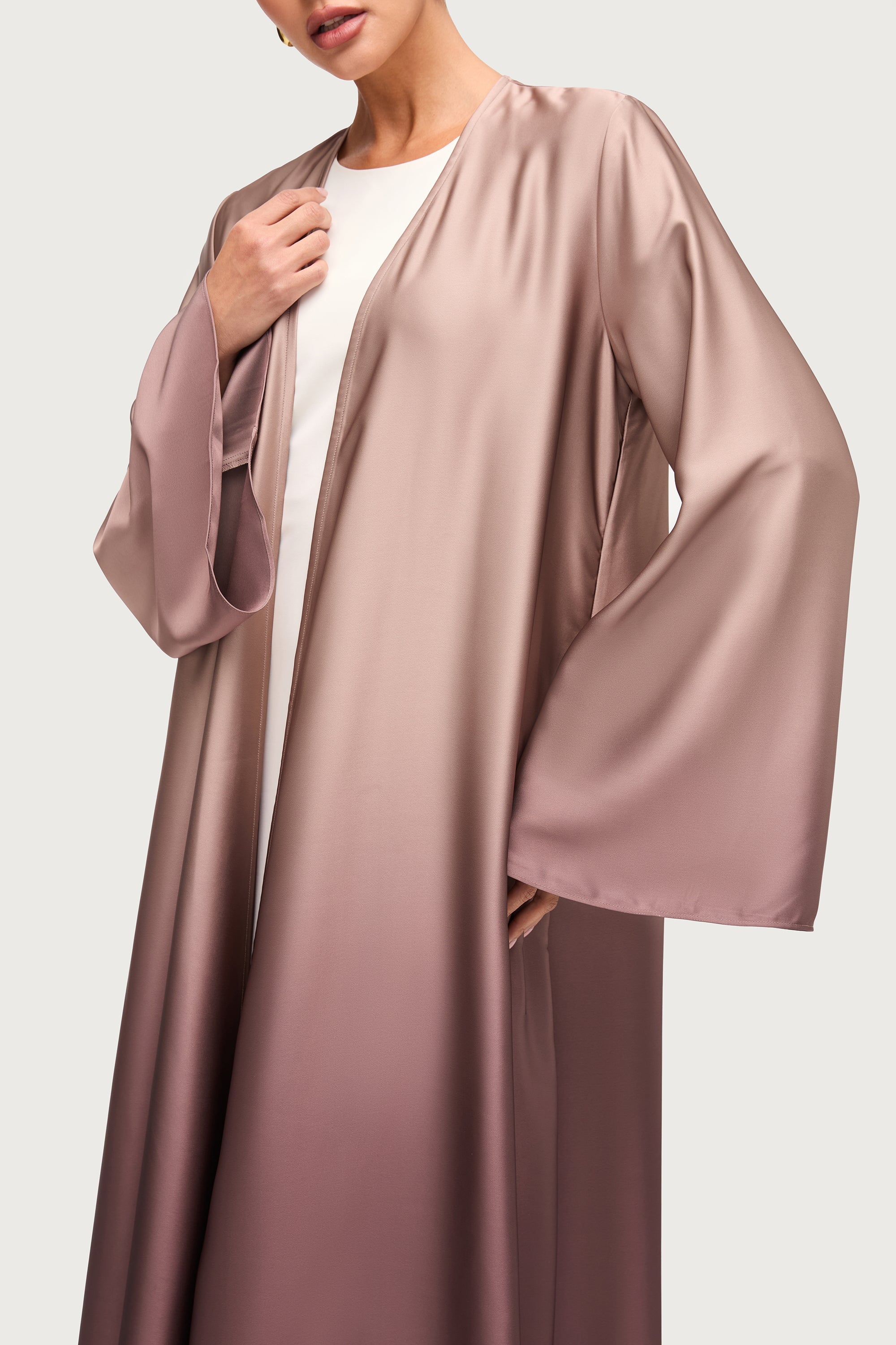 Satin Ombre Open Abaya - Mocha Latte Abayas Veiled
