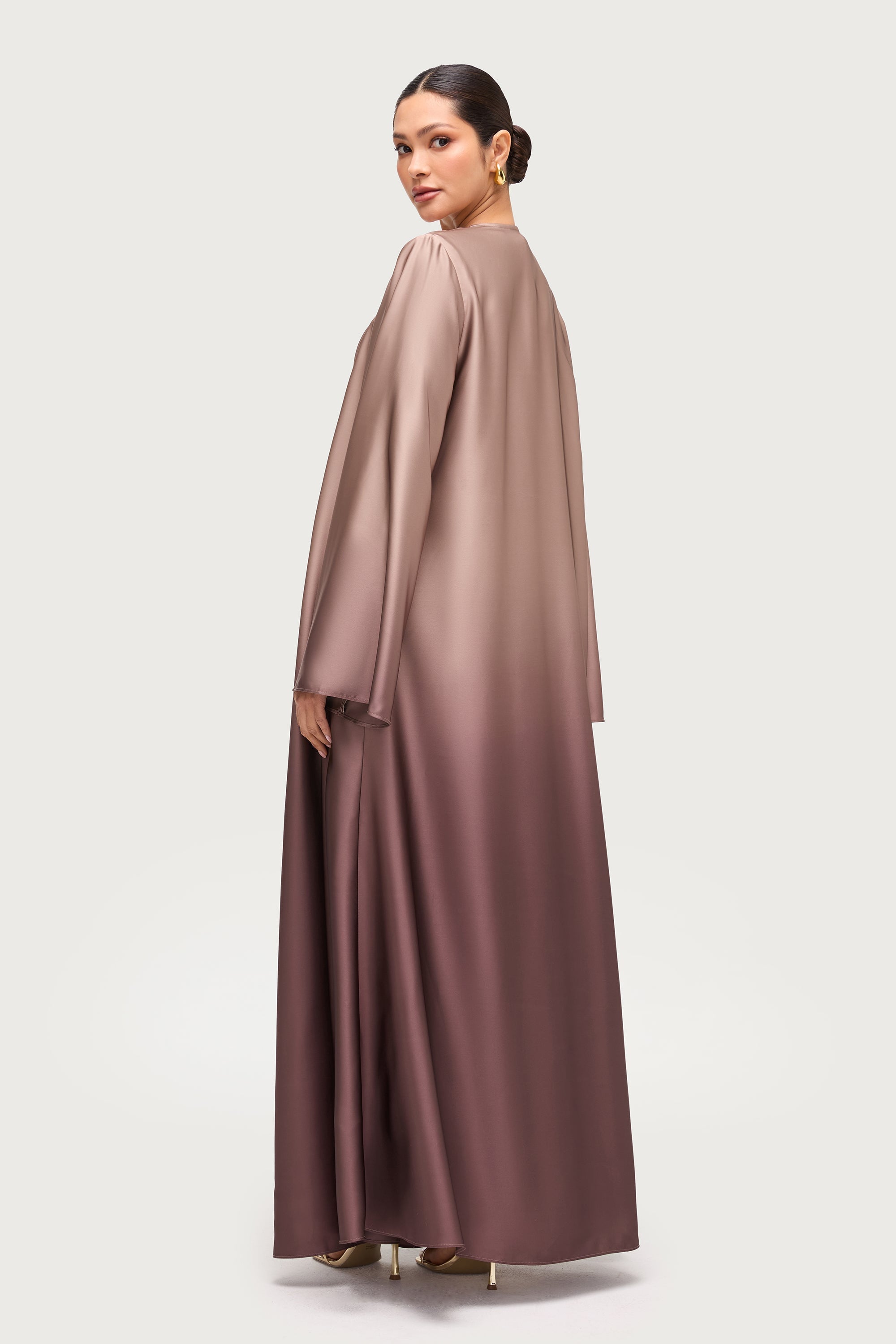 Satin Ombre Open Abaya - Mocha Latte Abayas Veiled