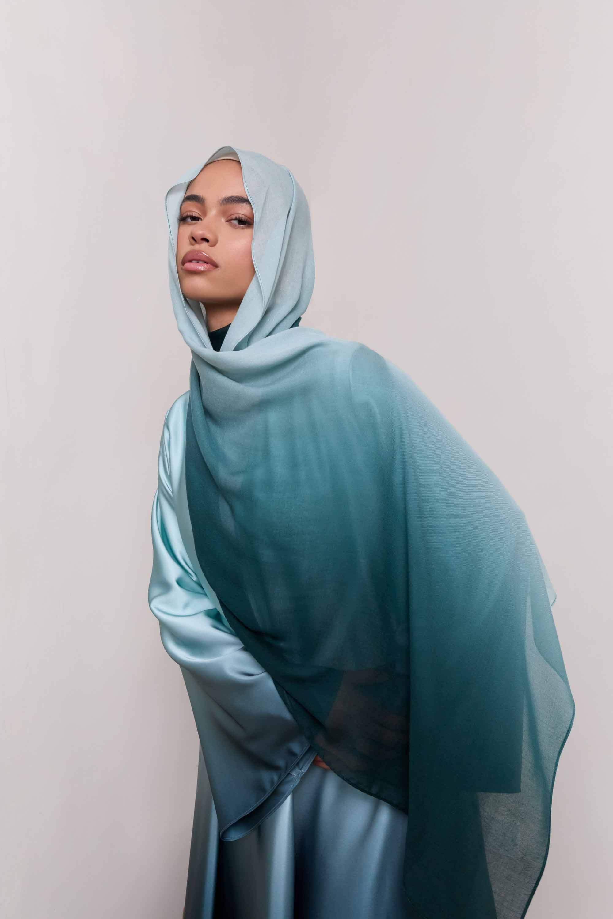 Satin Ombre Open Abaya - Night Pine Abayas Veiled