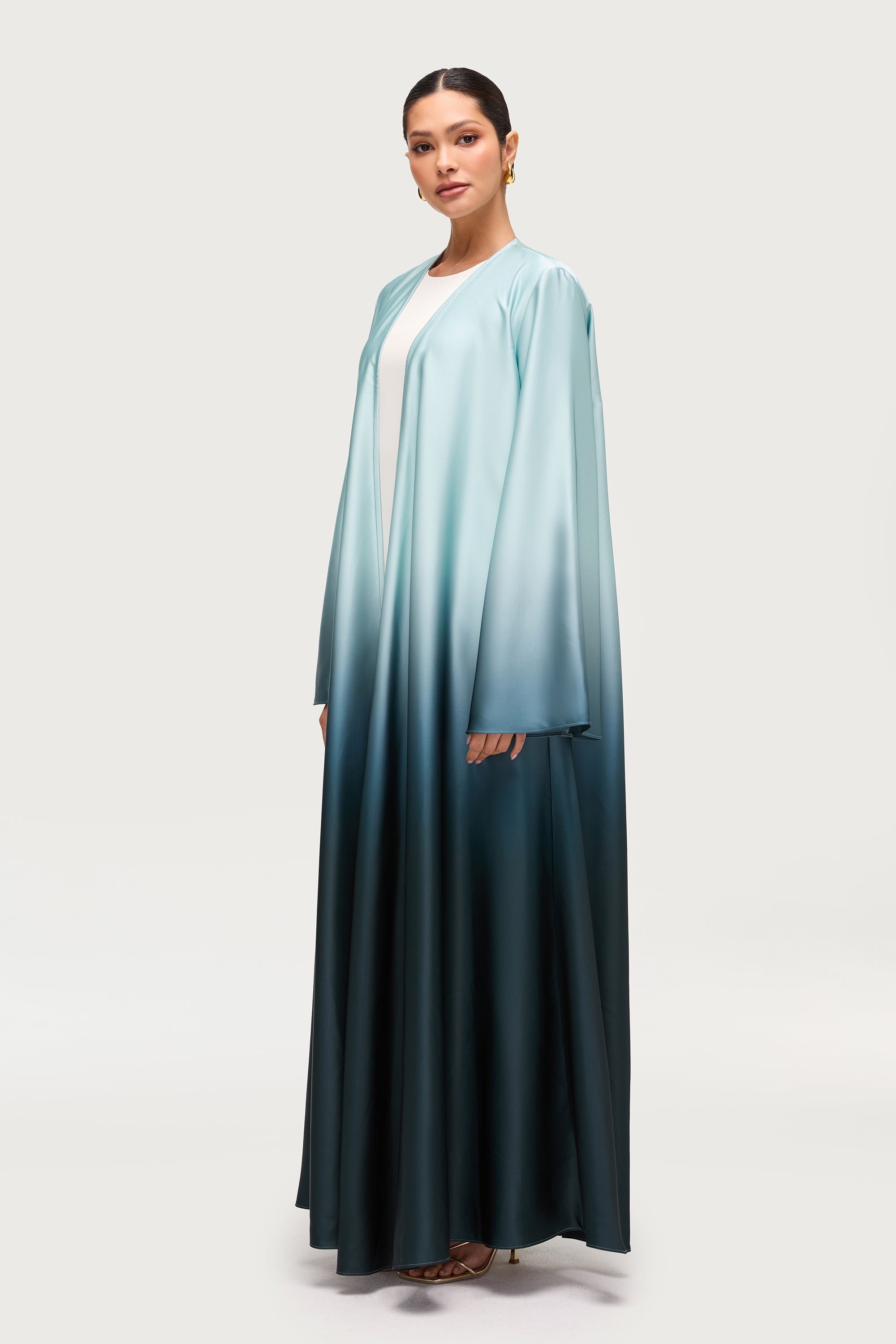 Satin Ombre Open Abaya - Night Pine Abayas Veiled
