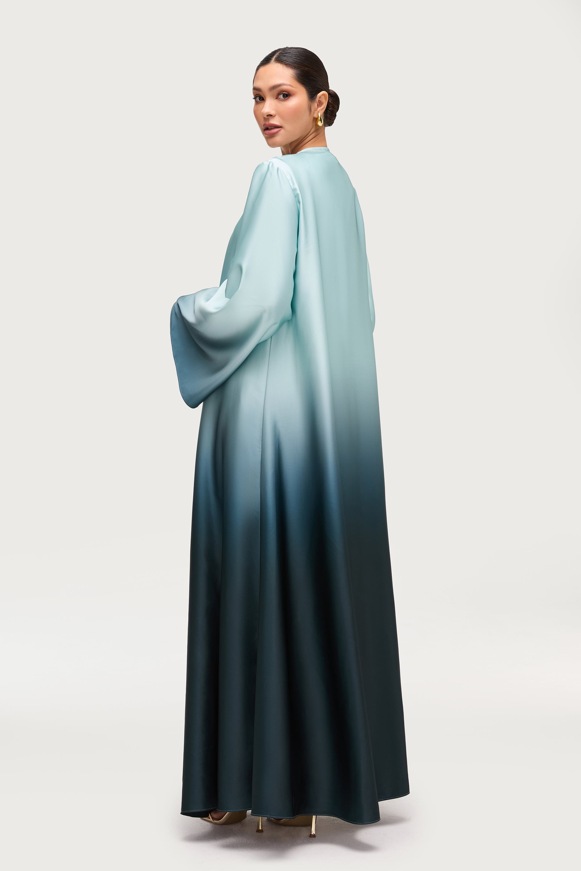 Satin Ombre Open Abaya - Night Pine Abayas Veiled