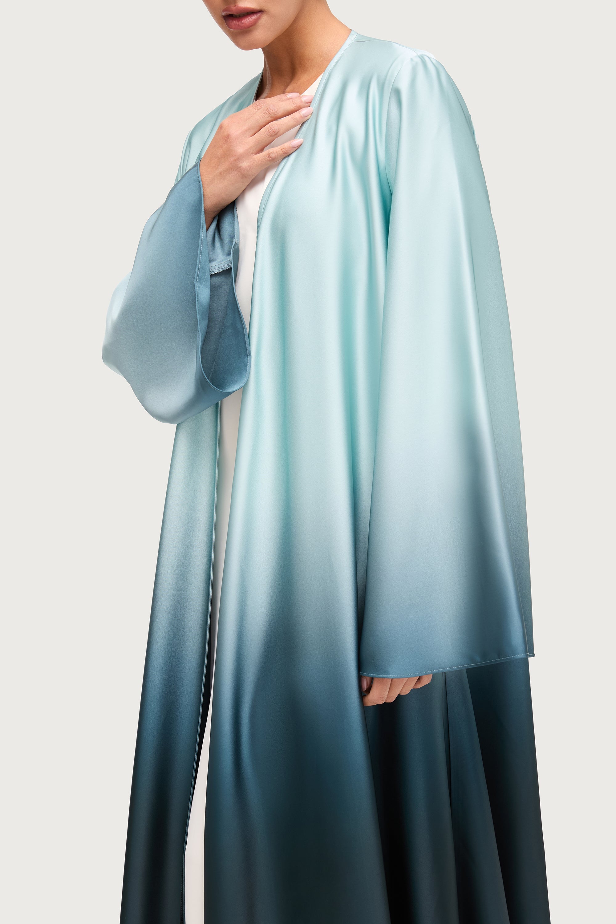 Satin Ombre Open Abaya - Night Pine Abayas Veiled