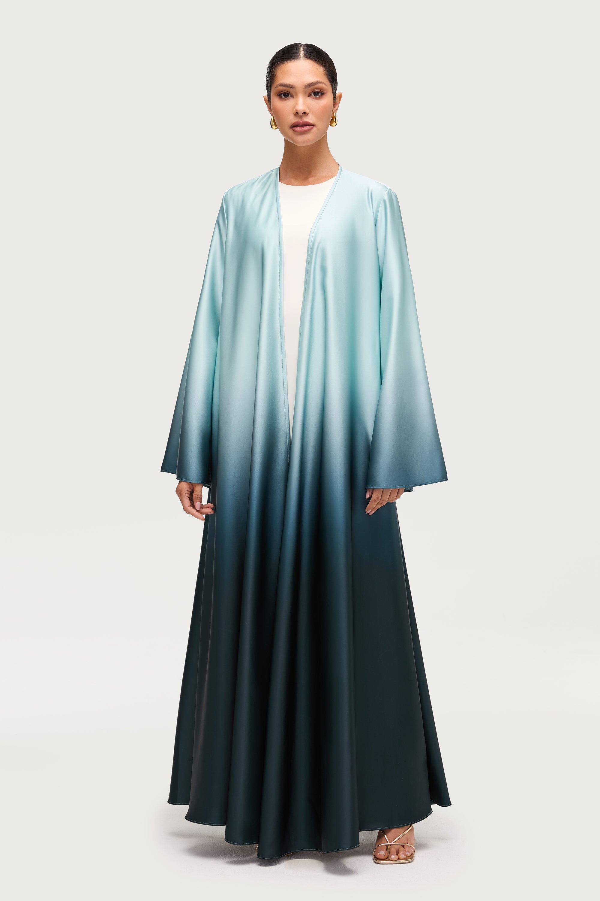 Satin Ombre Open Abaya - Night Pine Abayas Veiled