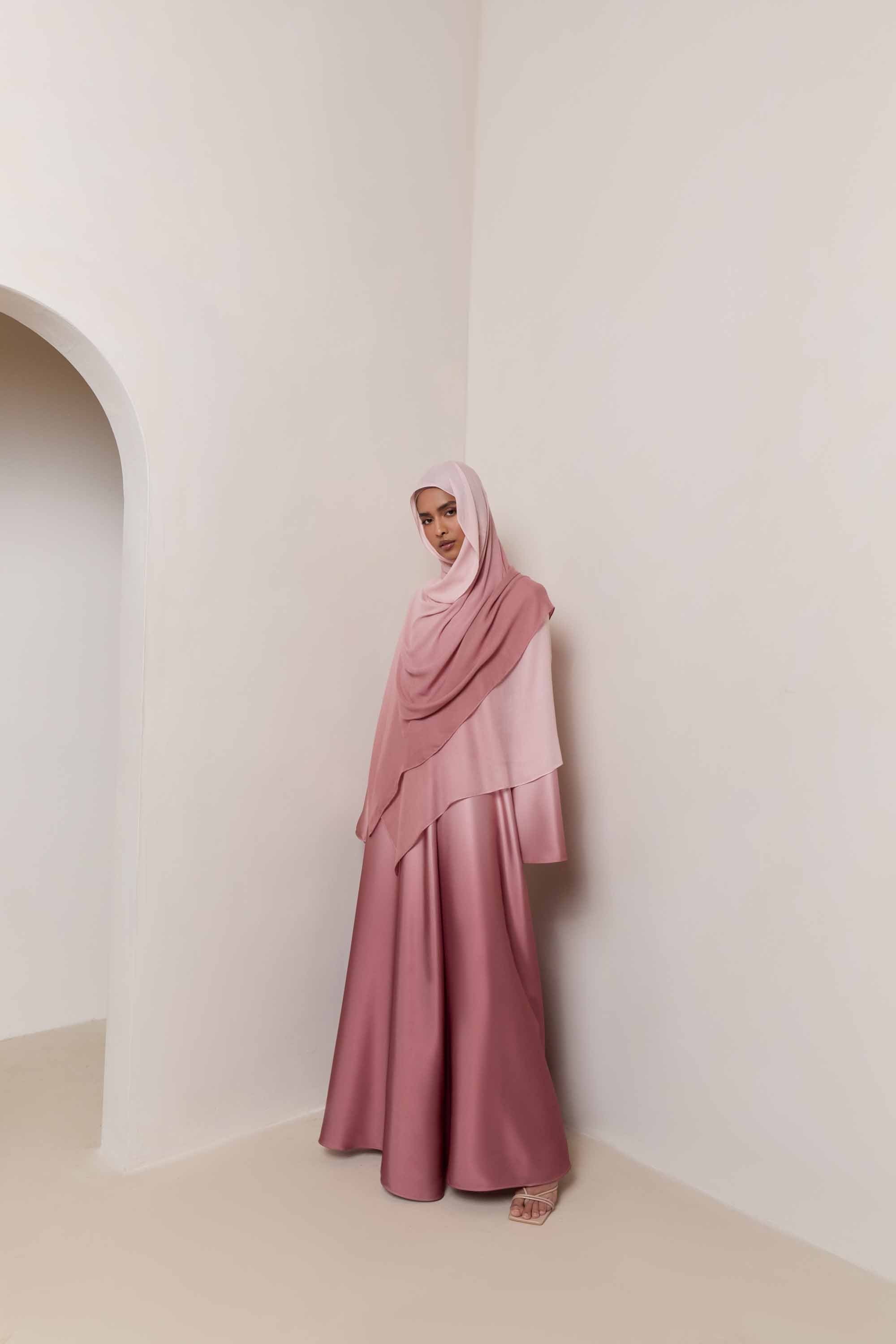 Satin Ombre Open Abaya - Pink Pearl Abayas Veiled
