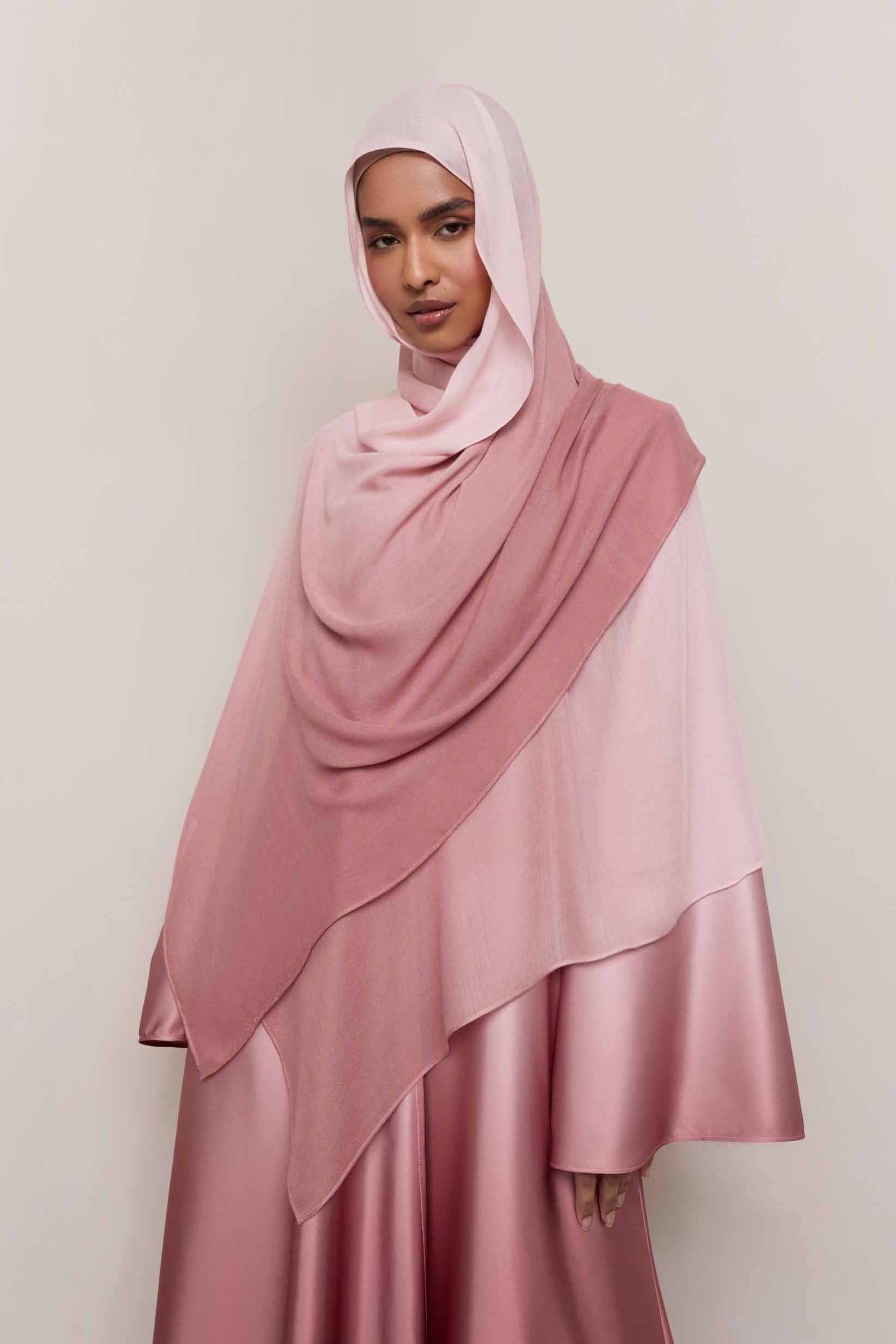 Satin Ombre Open Abaya - Pink Pearl Abayas Veiled