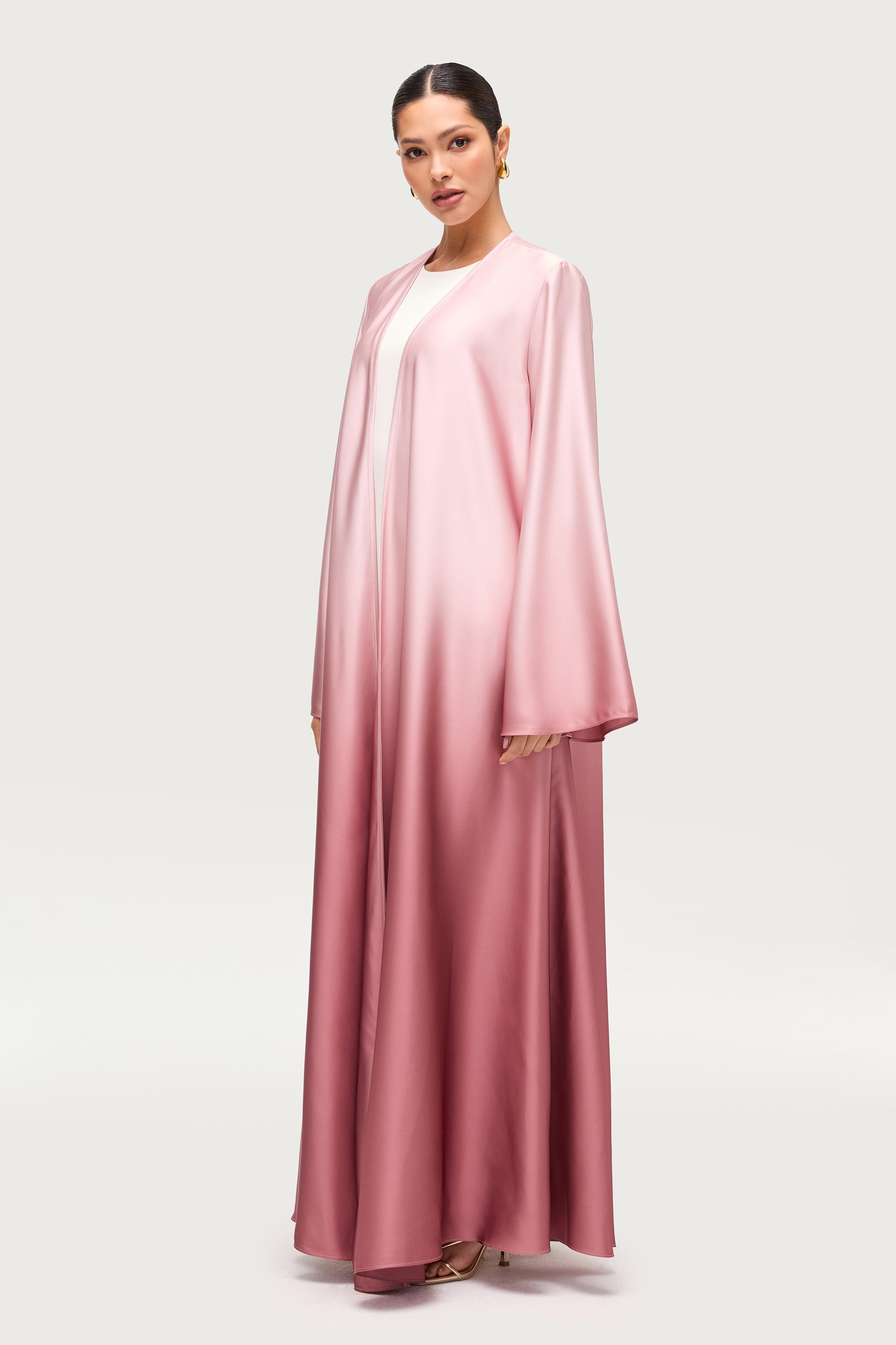 Satin Ombre Open Abaya - Pink Pearl Abayas Veiled