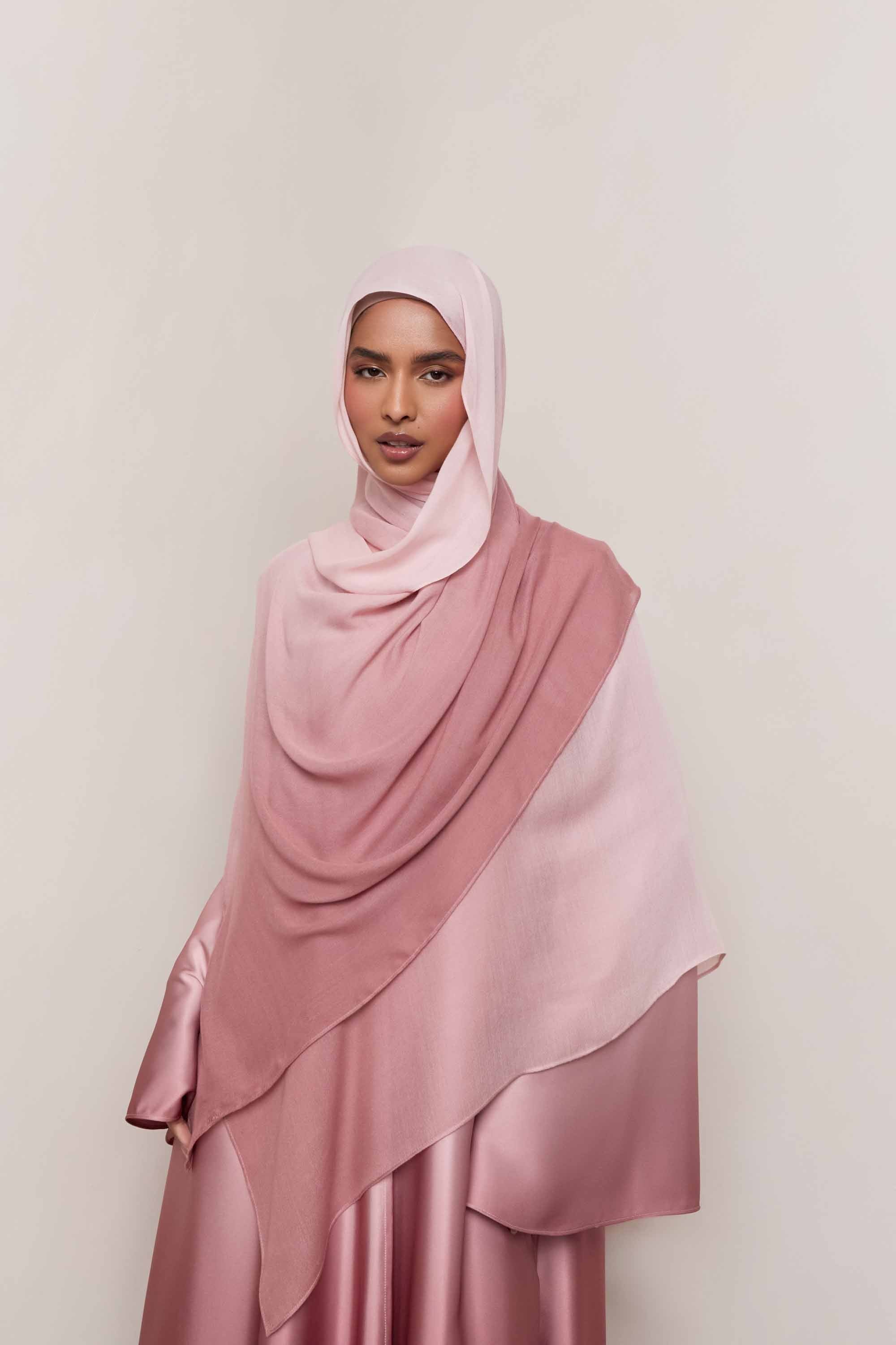 Satin Ombre Open Abaya - Pink Pearl Abayas Veiled