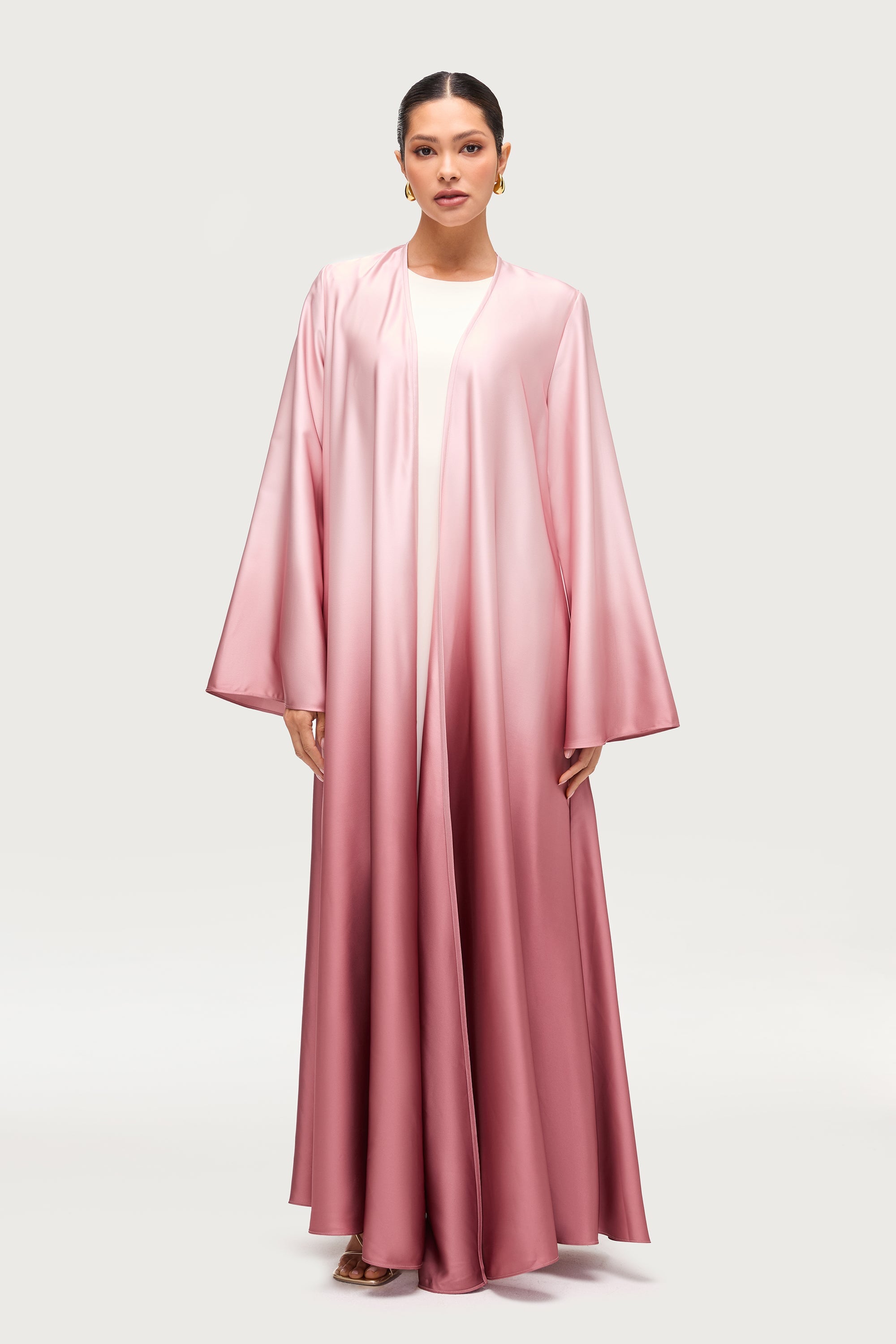 Satin Ombre Open Abaya - Pink Pearl Abayas Veiled