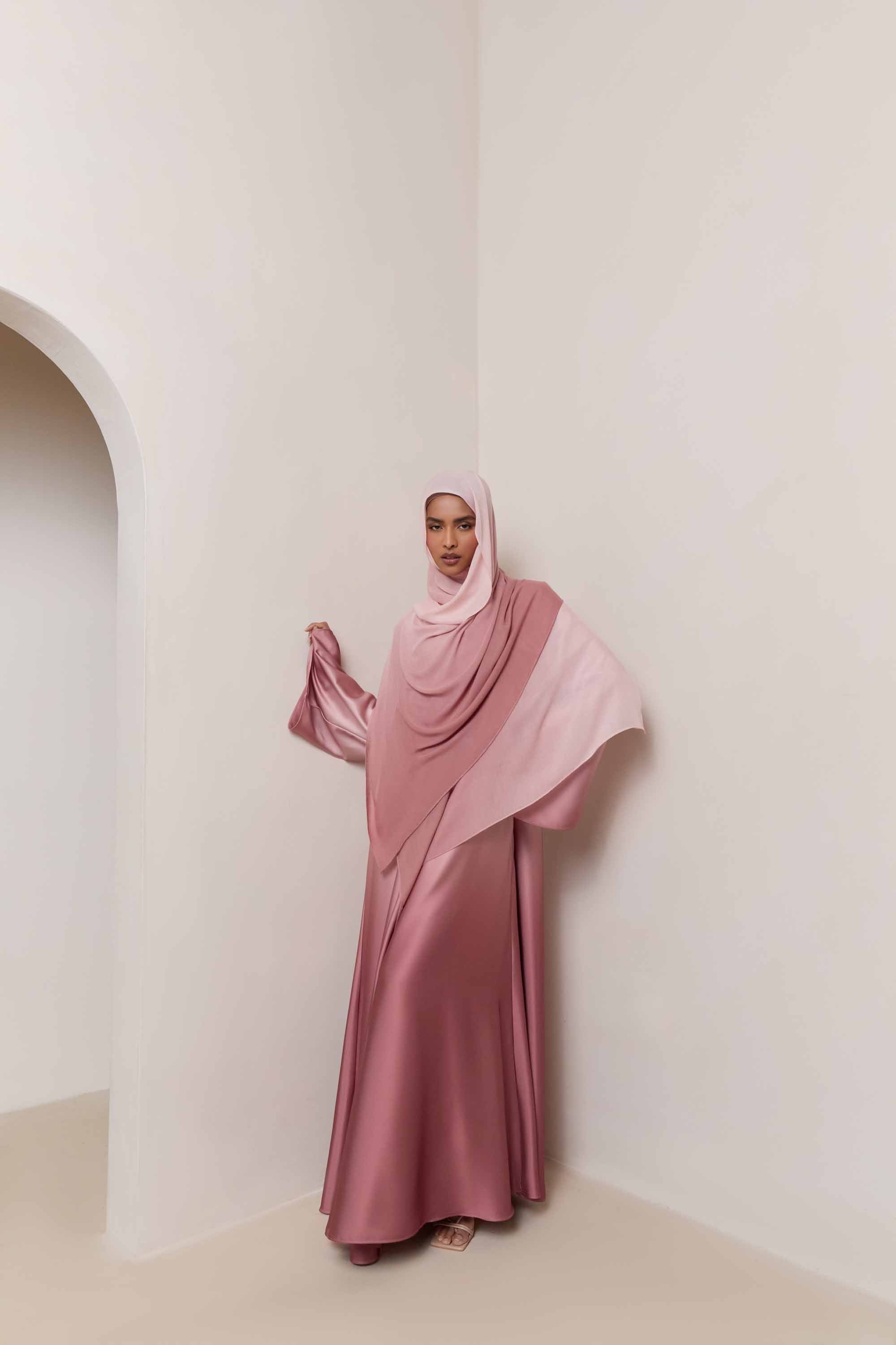 Satin Ombre Open Abaya - Pink Pearl Abayas Veiled