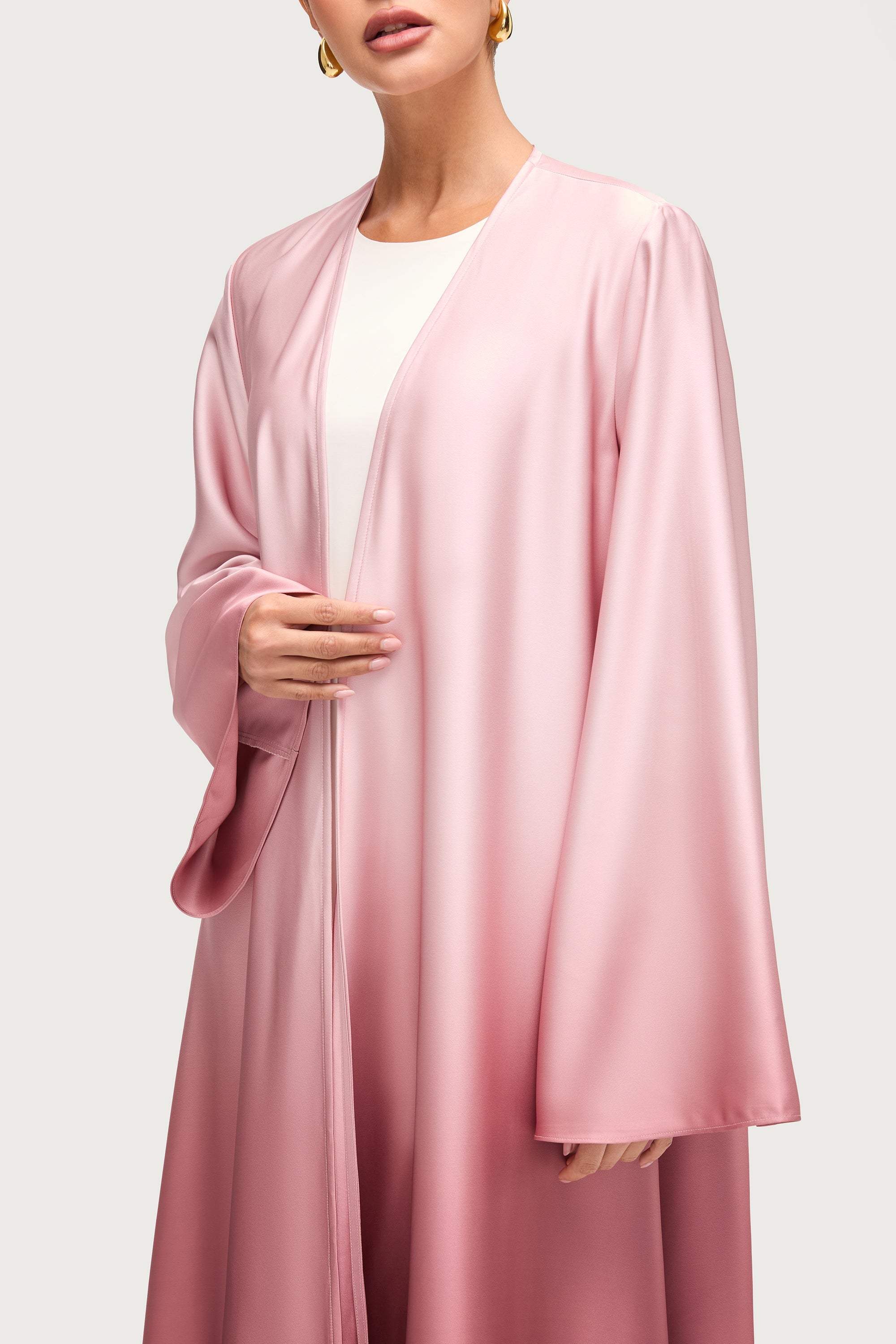 Satin Ombre Open Abaya - Pink Pearl Abayas Veiled