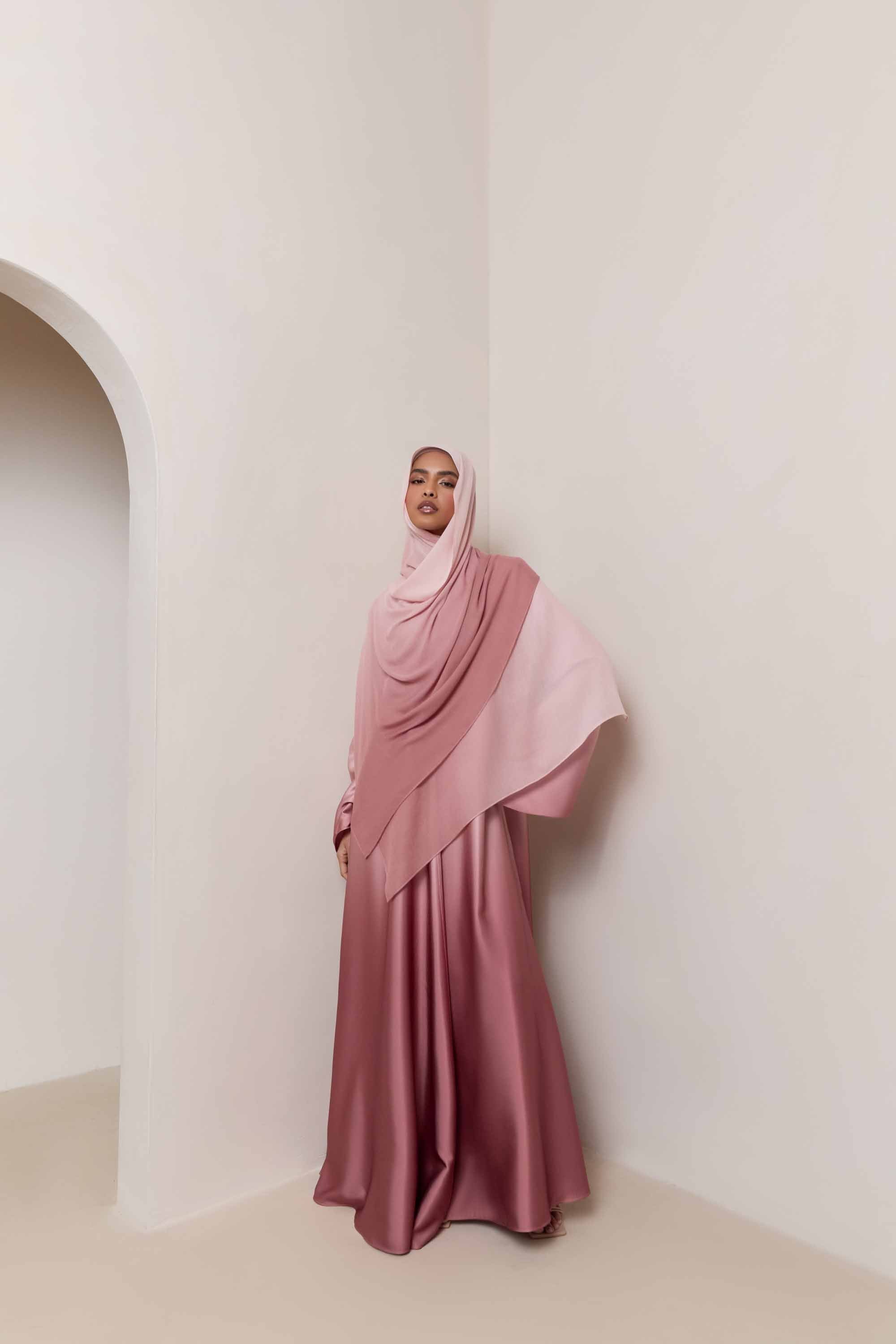 Satin Ombre Open Abaya - Pink Pearl Abayas Veiled