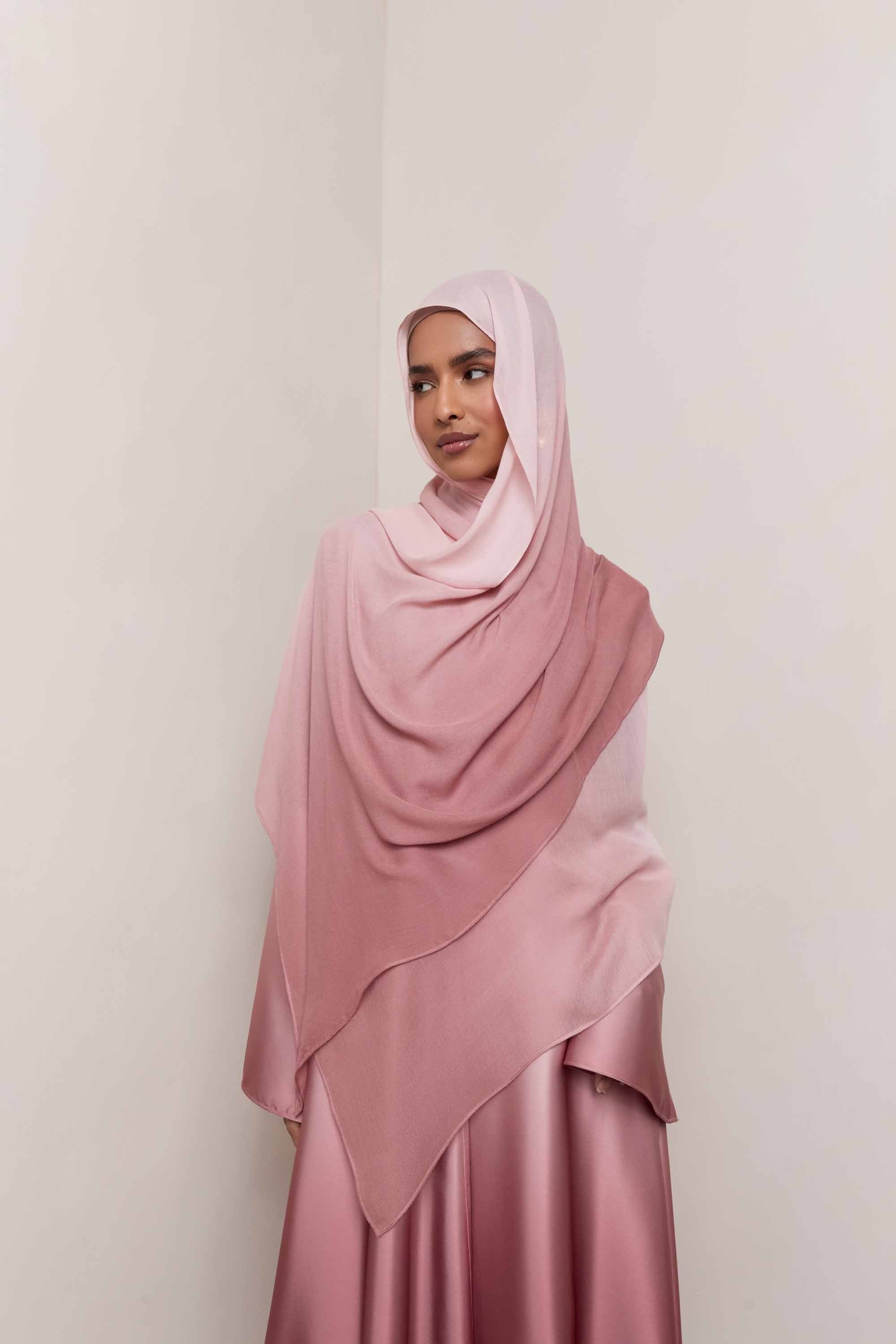 Satin Ombre Open Abaya - Pink Pearl Abayas Veiled