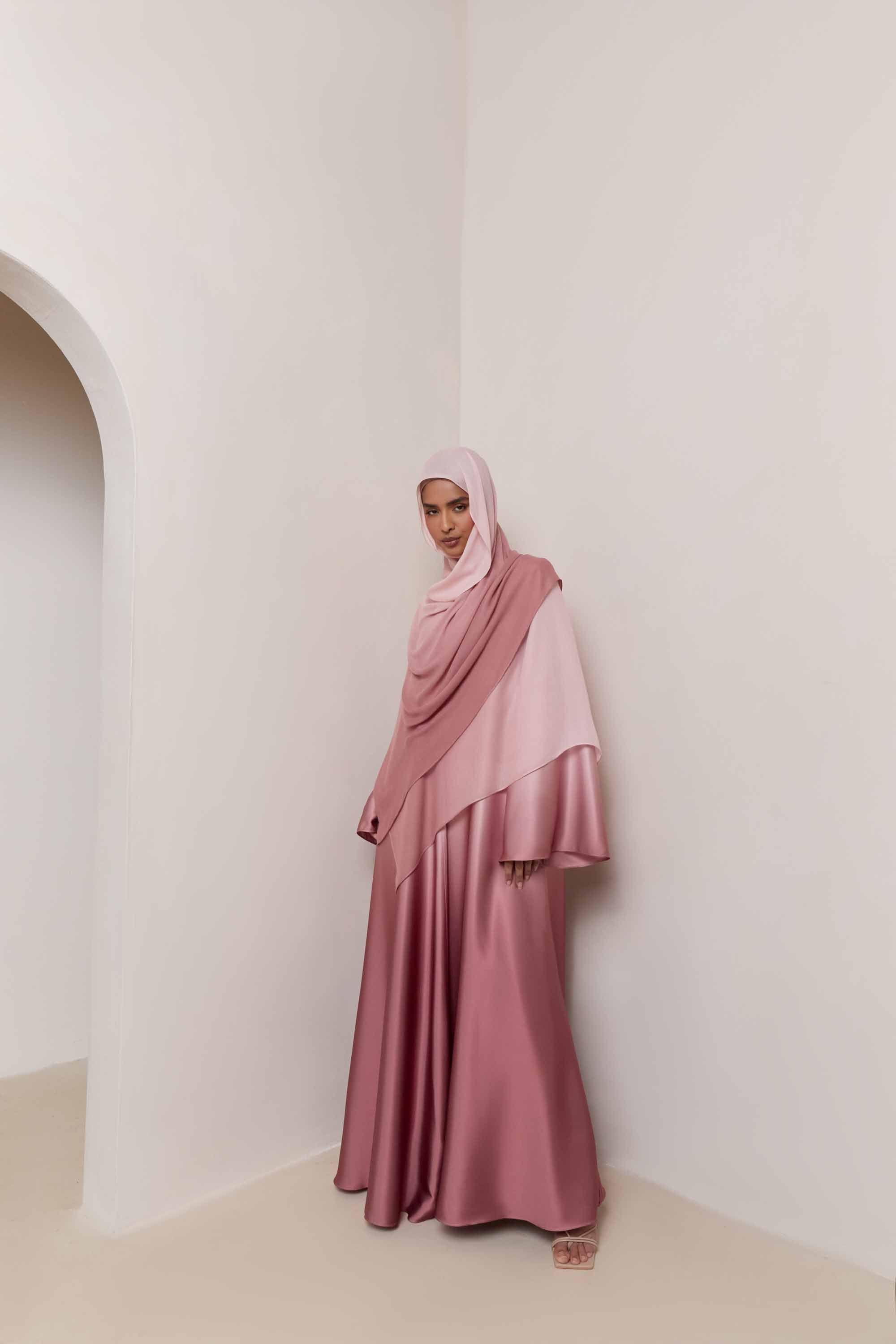 Satin Ombre Open Abaya - Pink Pearl Abayas Veiled