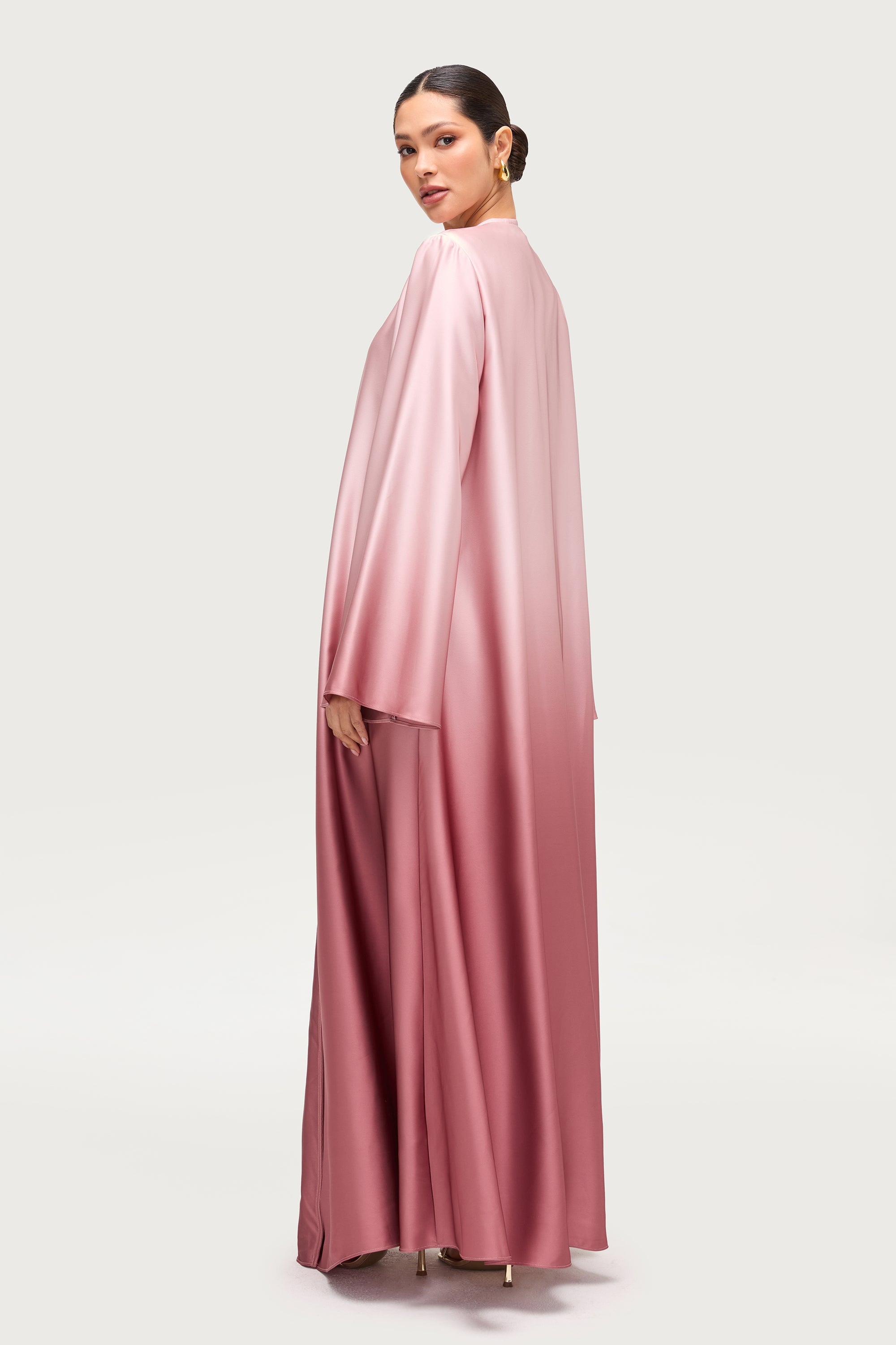 Satin Ombre Open Abaya - Pink Pearl Abayas Veiled