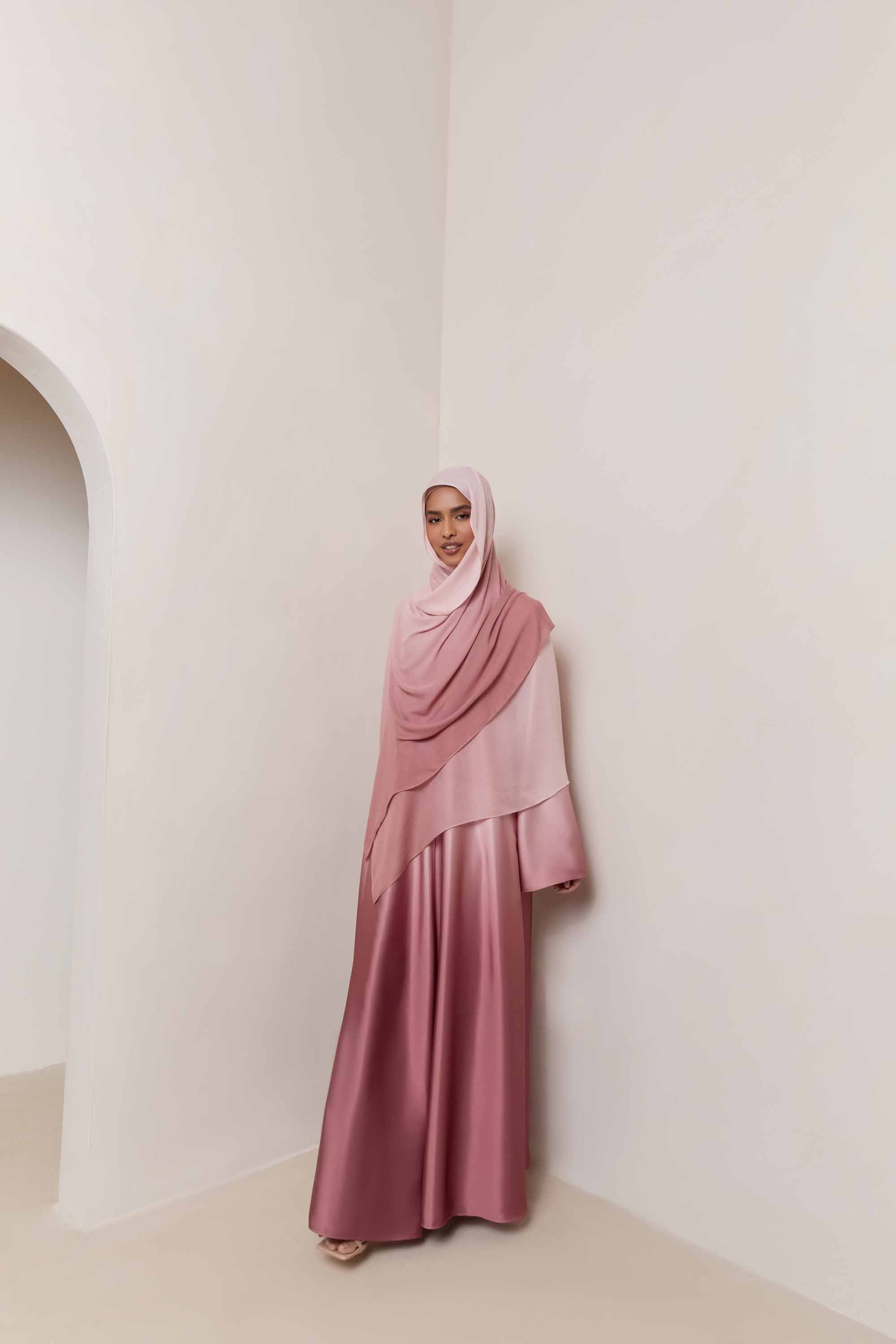 Satin Ombre Open Abaya - Pink Pearl Abayas Veiled