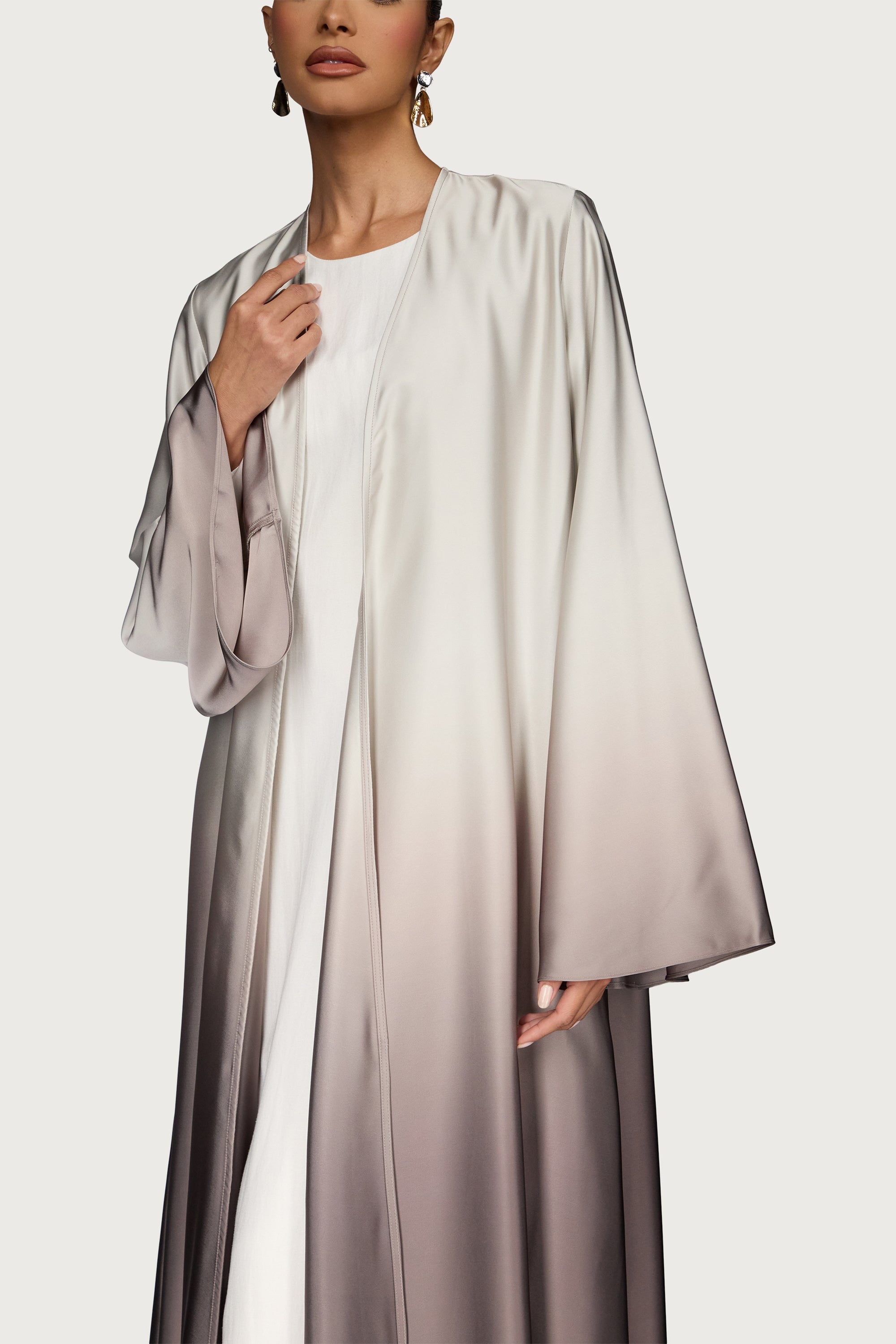 Satin Ombre Open Abaya - Truffle Abayas Veiled