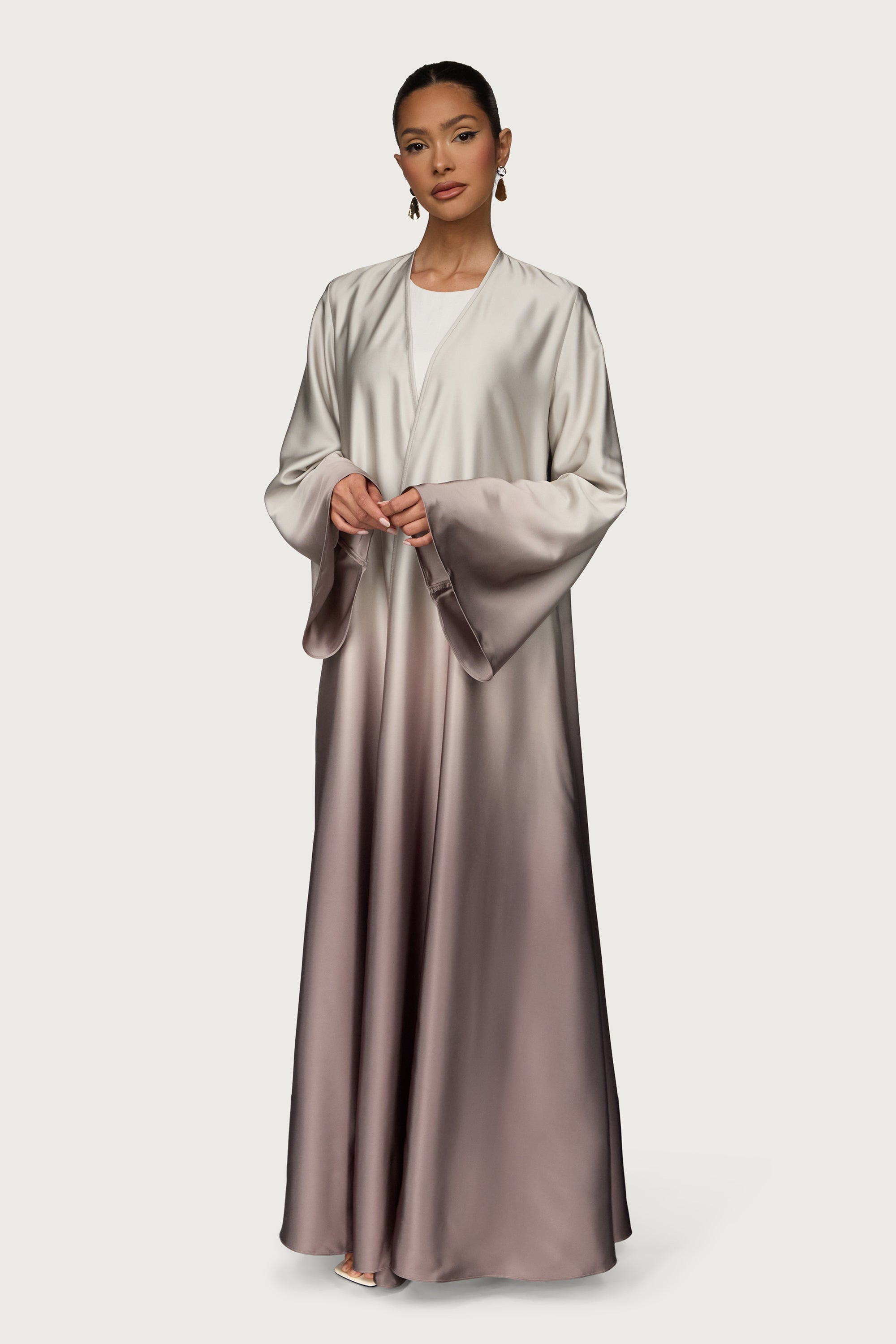 Satin Ombre Open Abaya - Truffle Abayas Veiled