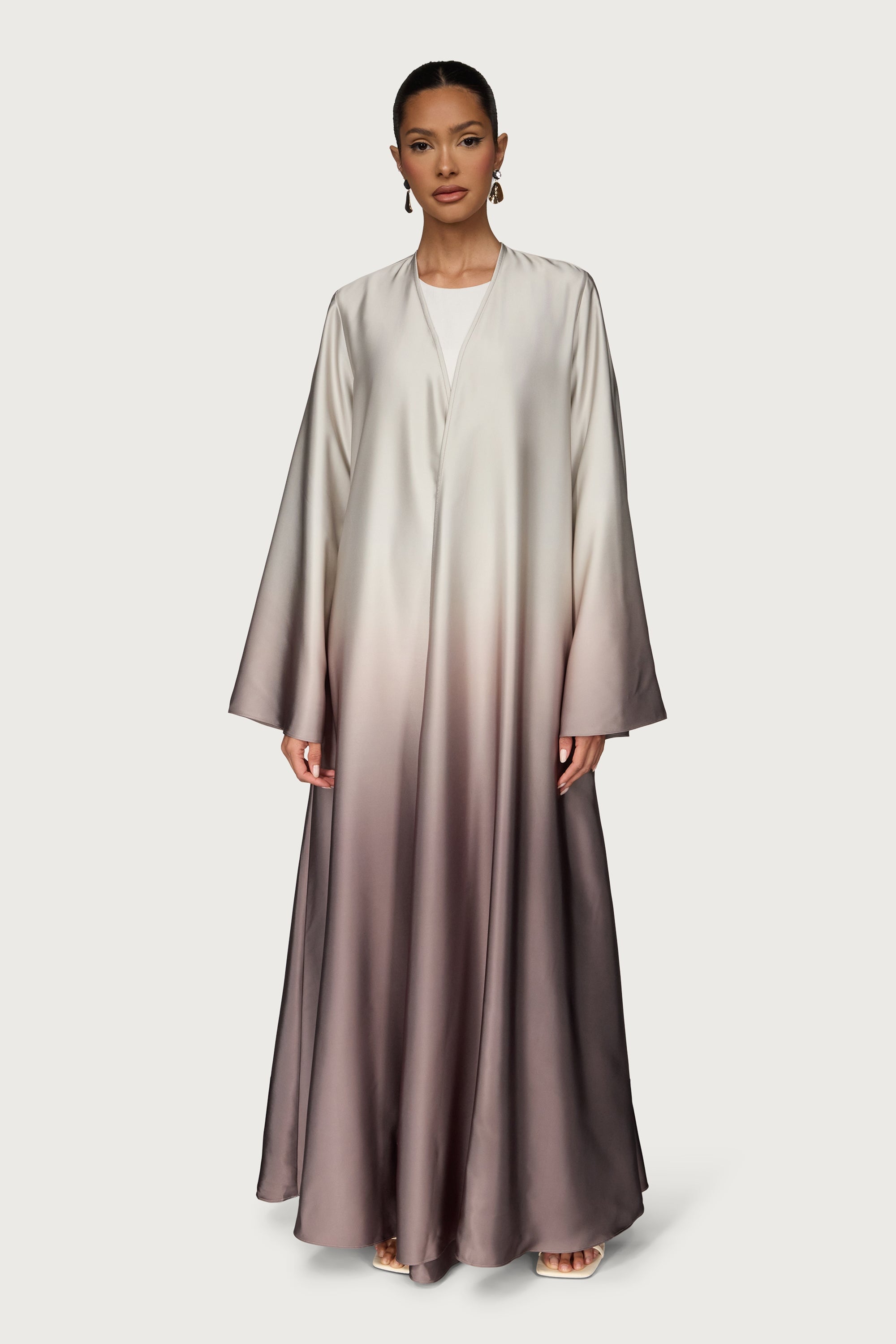 Satin Ombre Open Abaya - Truffle Abayas Veiled