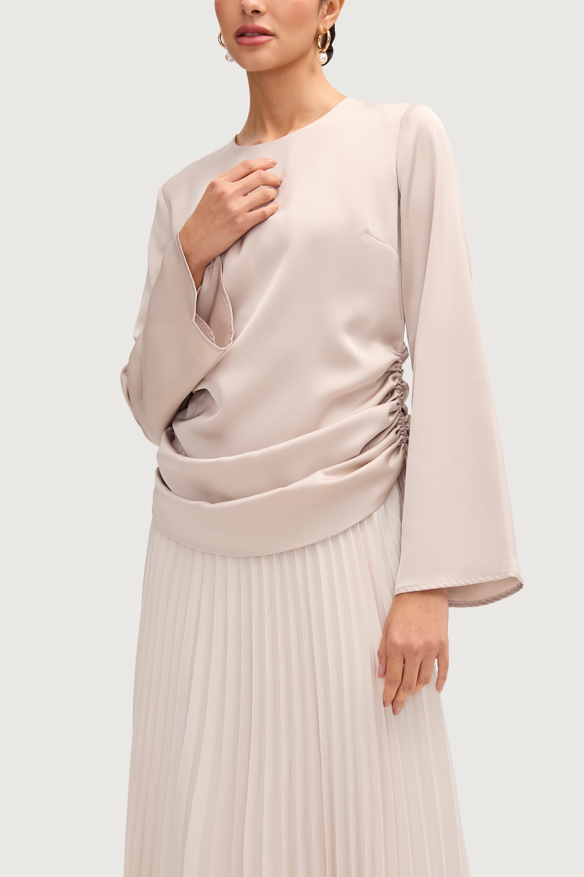 Satin Side Rouched Top - Cloud Tops Veiled Collection
