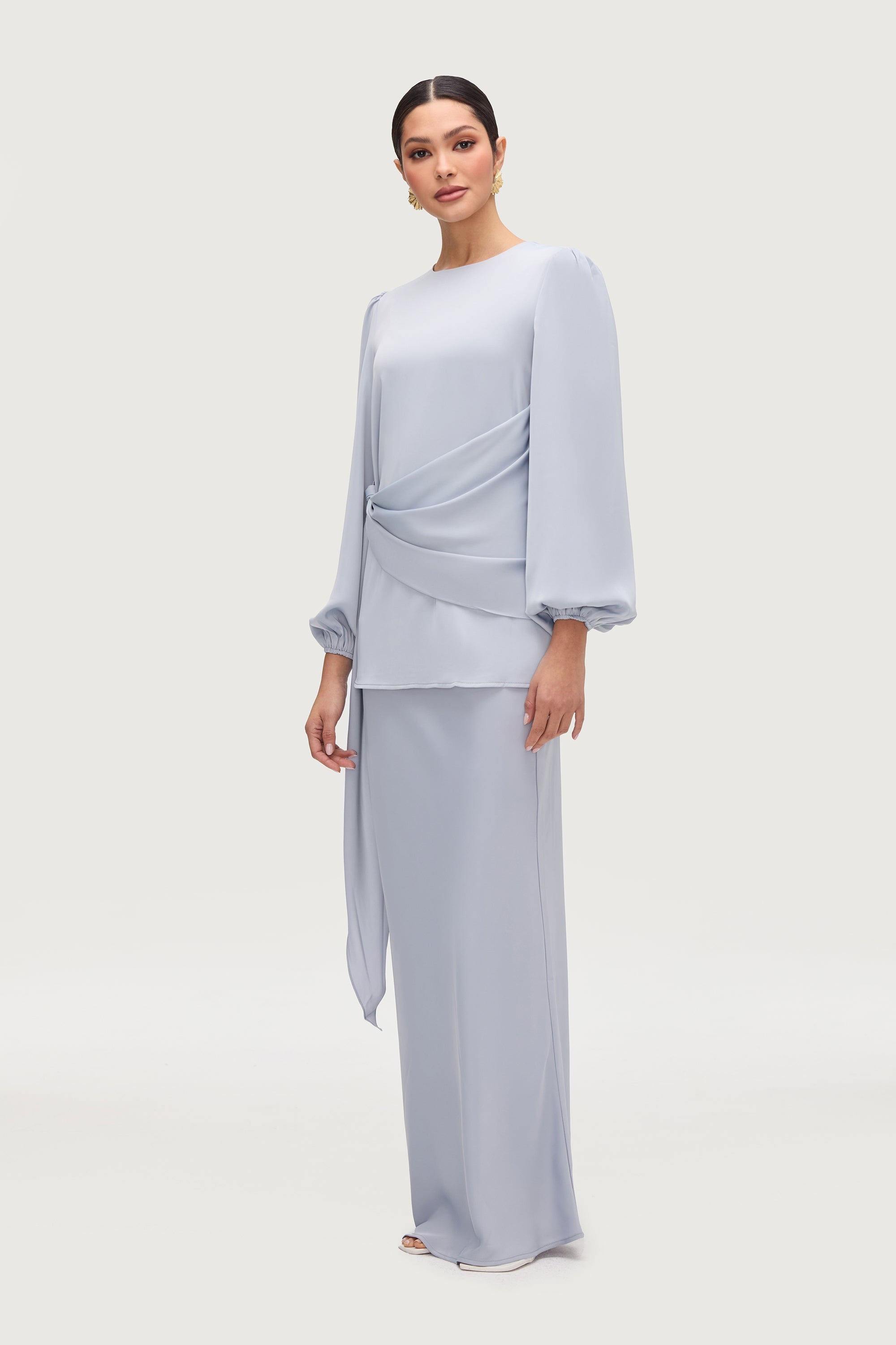 Satin Side Tie Top - Powder Blue Tops Veiled Collection