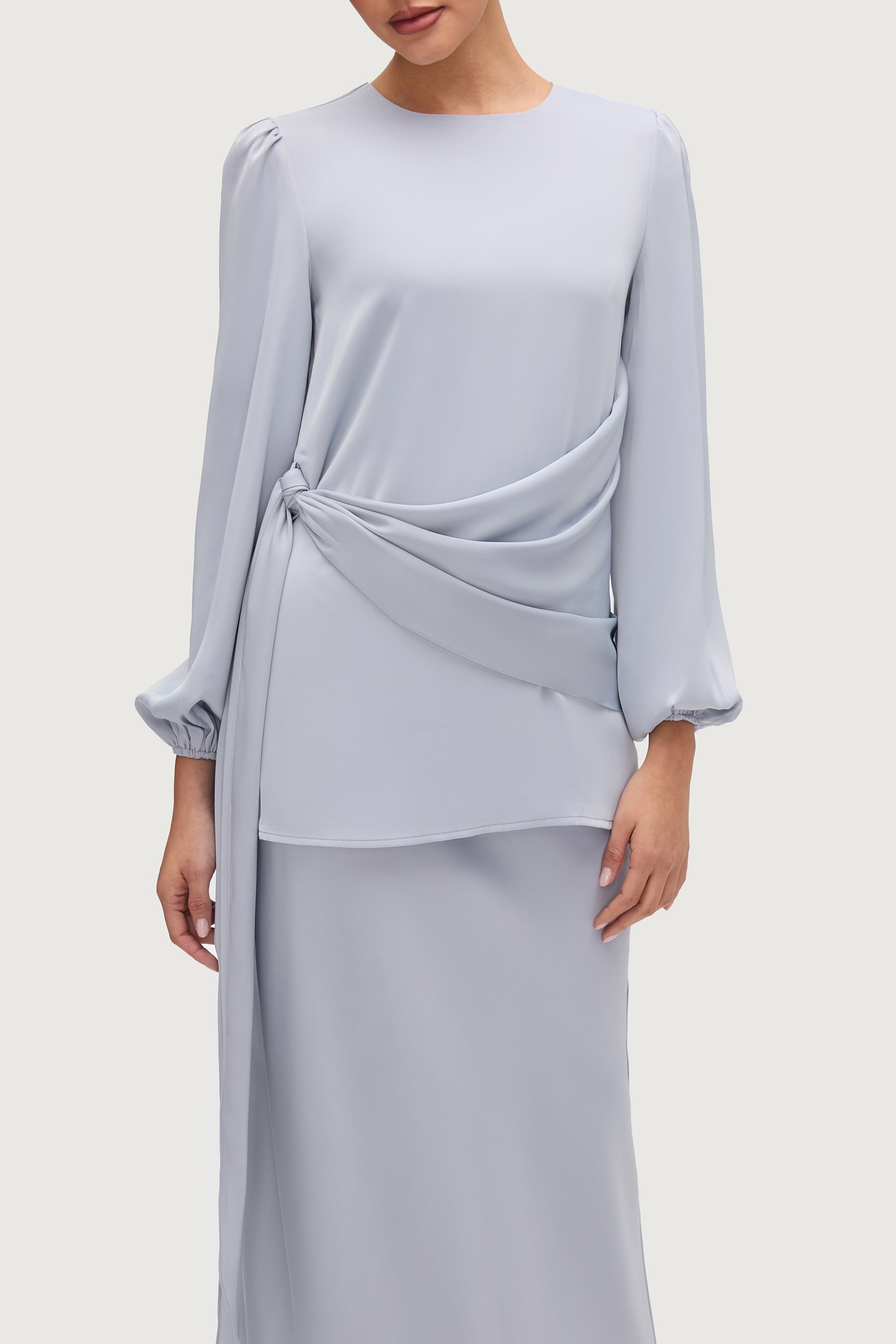 Satin Side Tie Top - Powder Blue Tops Veiled Collection