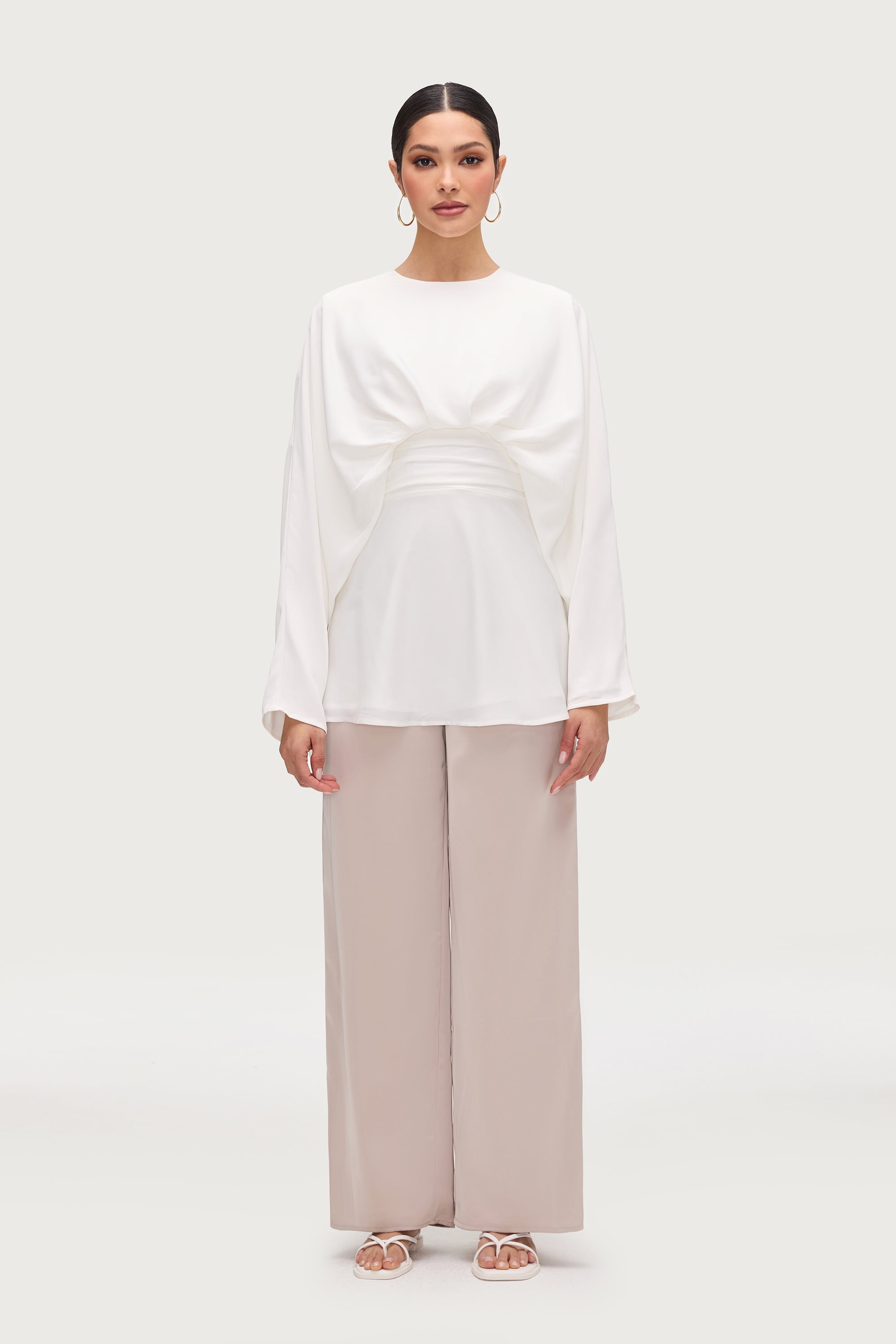 Satin Wide Leg Pants - Cloud Bottoms Veiled Collection