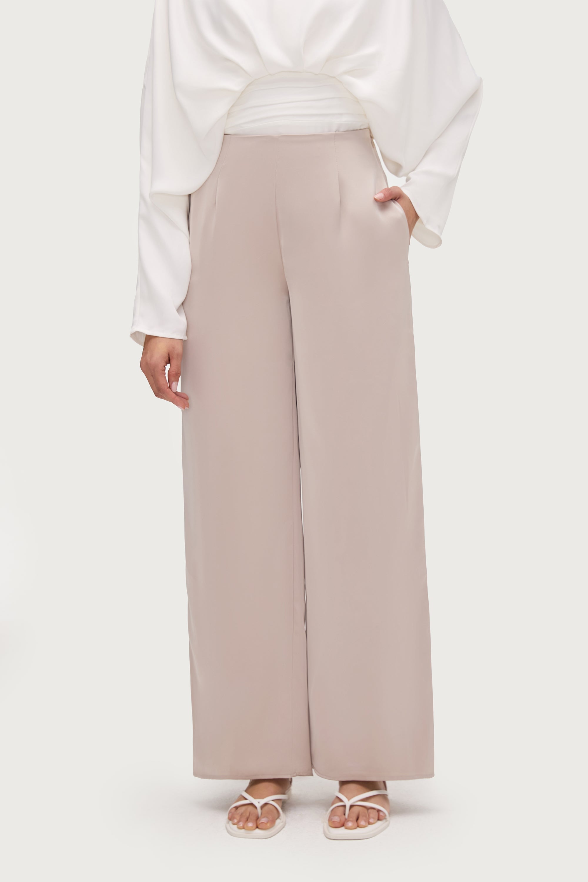 Satin Wide Leg Pants - Cloud Bottoms Veiled Collection