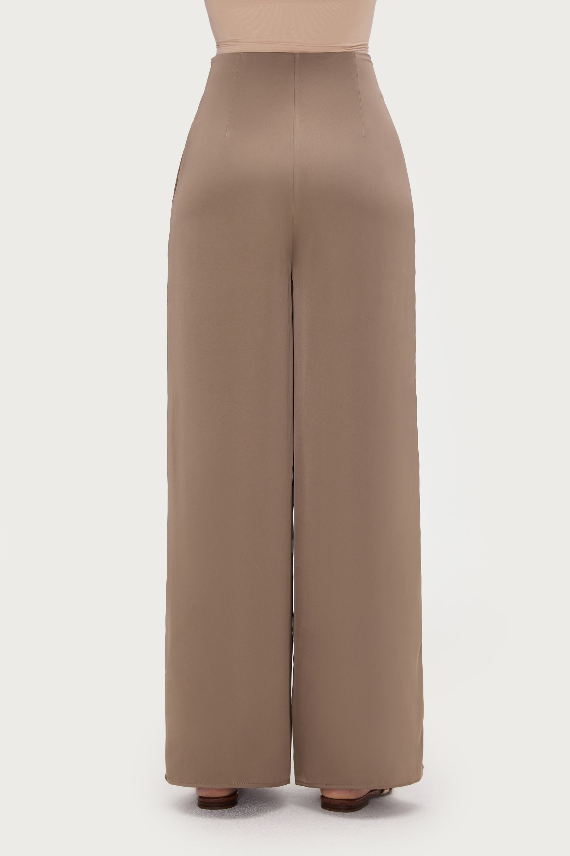 Satin Wide Leg Pants - Truffle Bottoms Veiled Collection
