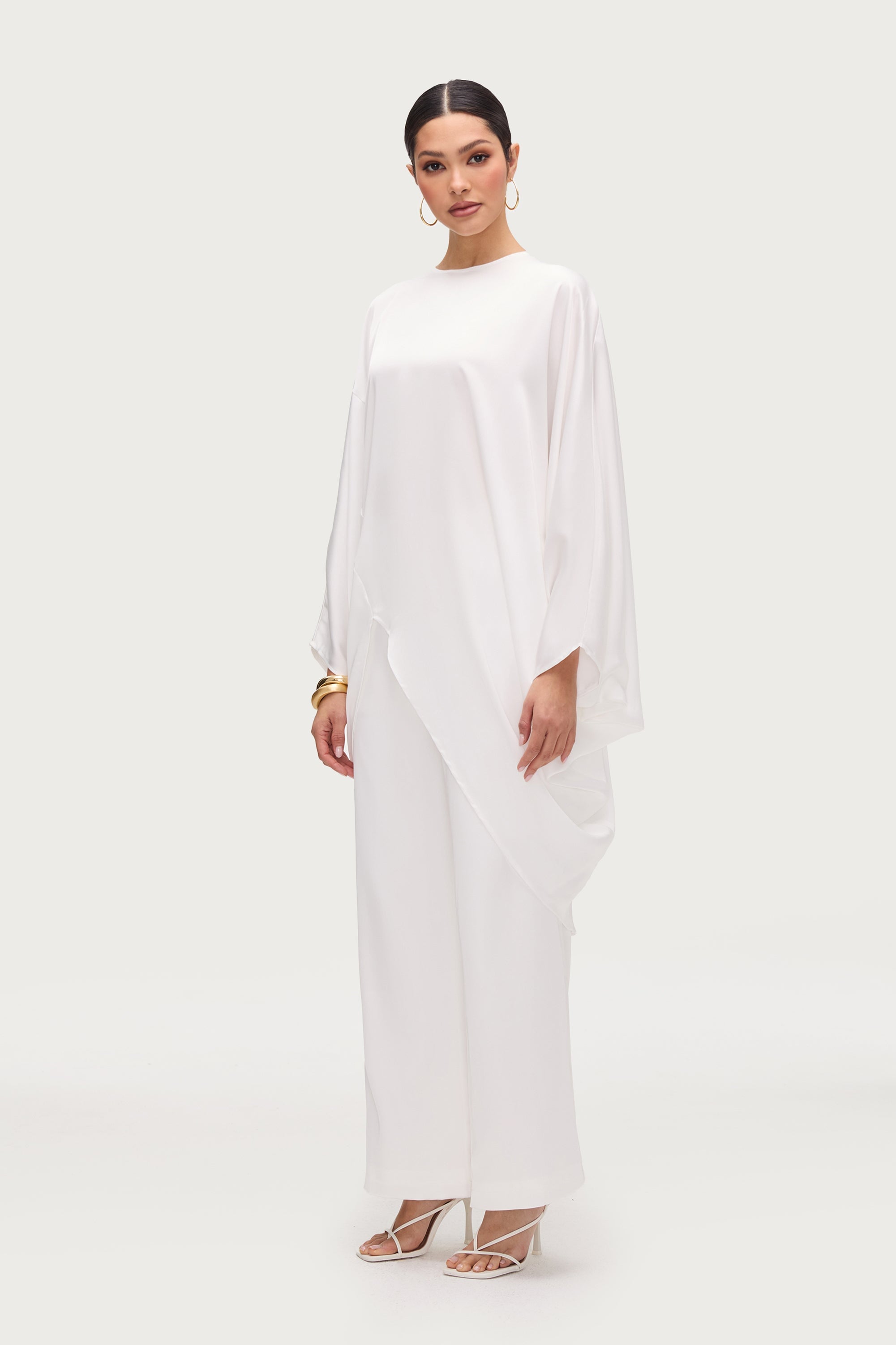 Satin Wide Leg Pants - White Bottoms Veiled Collection