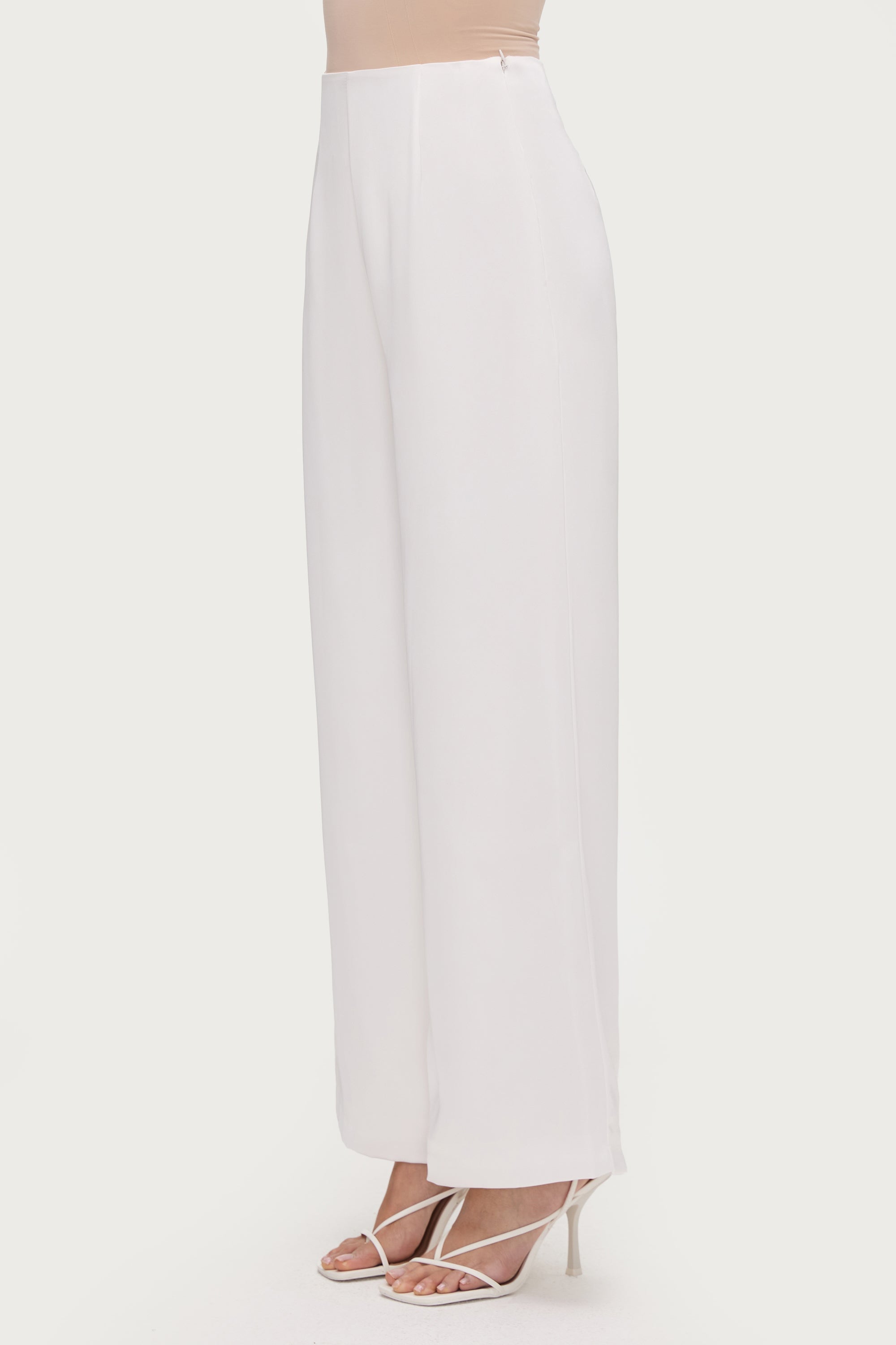 Satin Wide Leg Pants - White Bottoms Veiled Collection