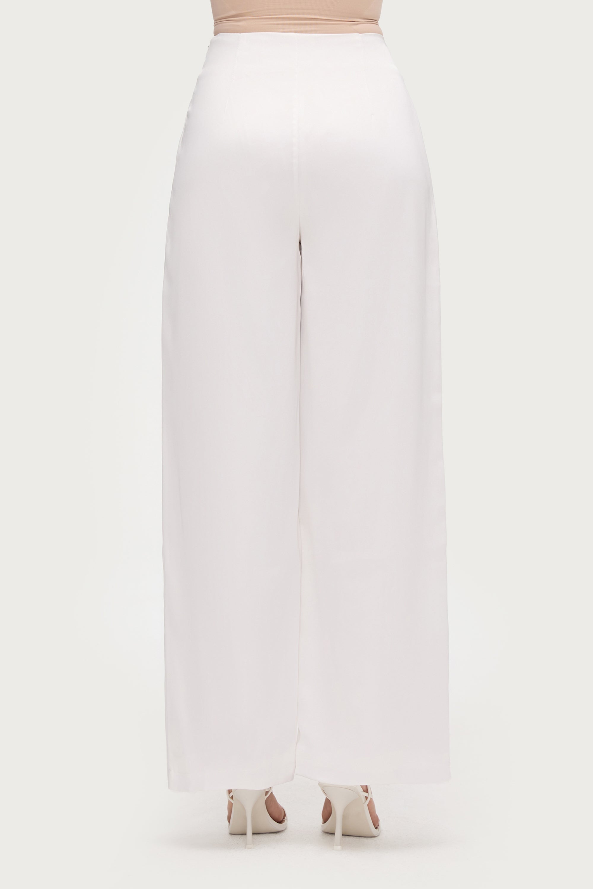 Satin Wide Leg Pants - White Bottoms Veiled Collection