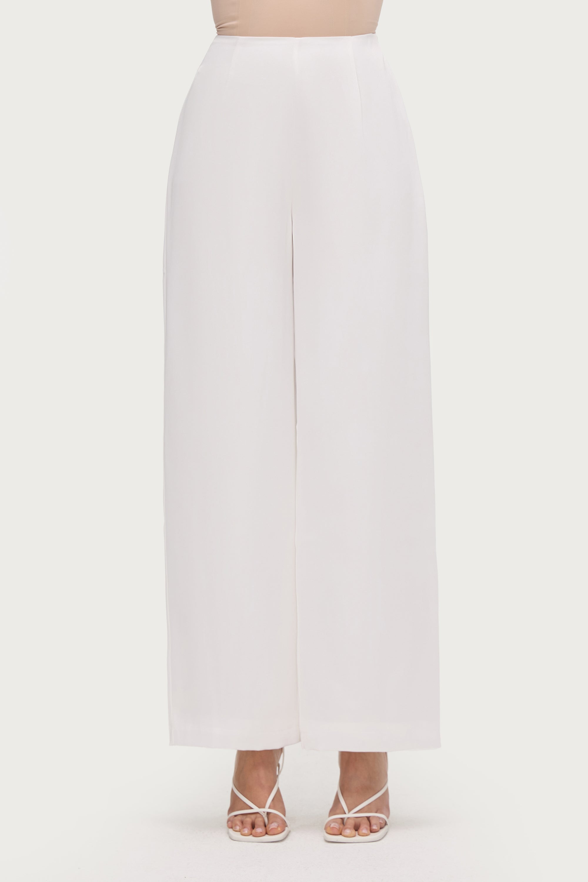 Satin Wide Leg Pants - White Bottoms Veiled Collection