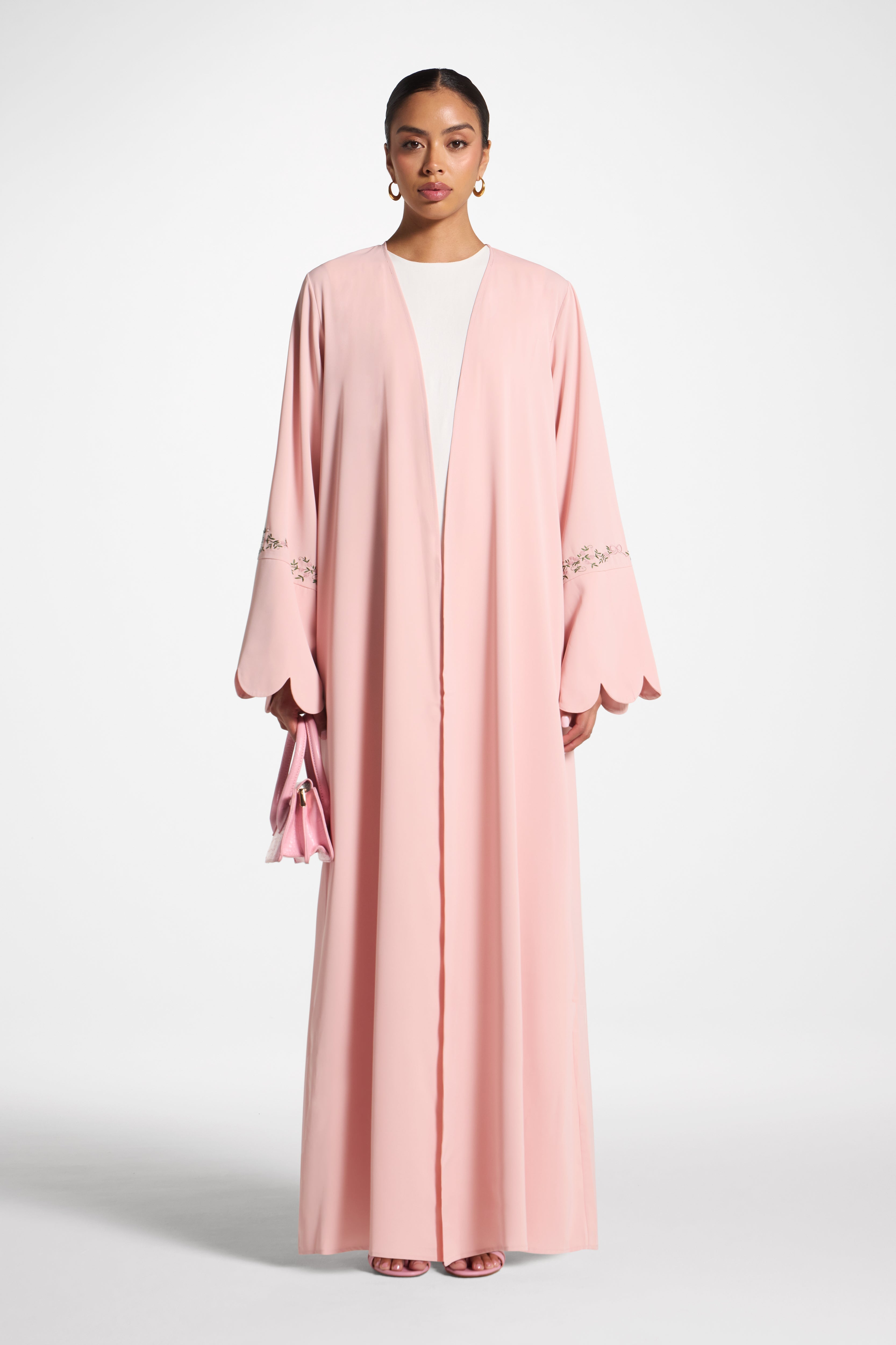 Scalloped Open Abaya - Pink Abayas Veiled