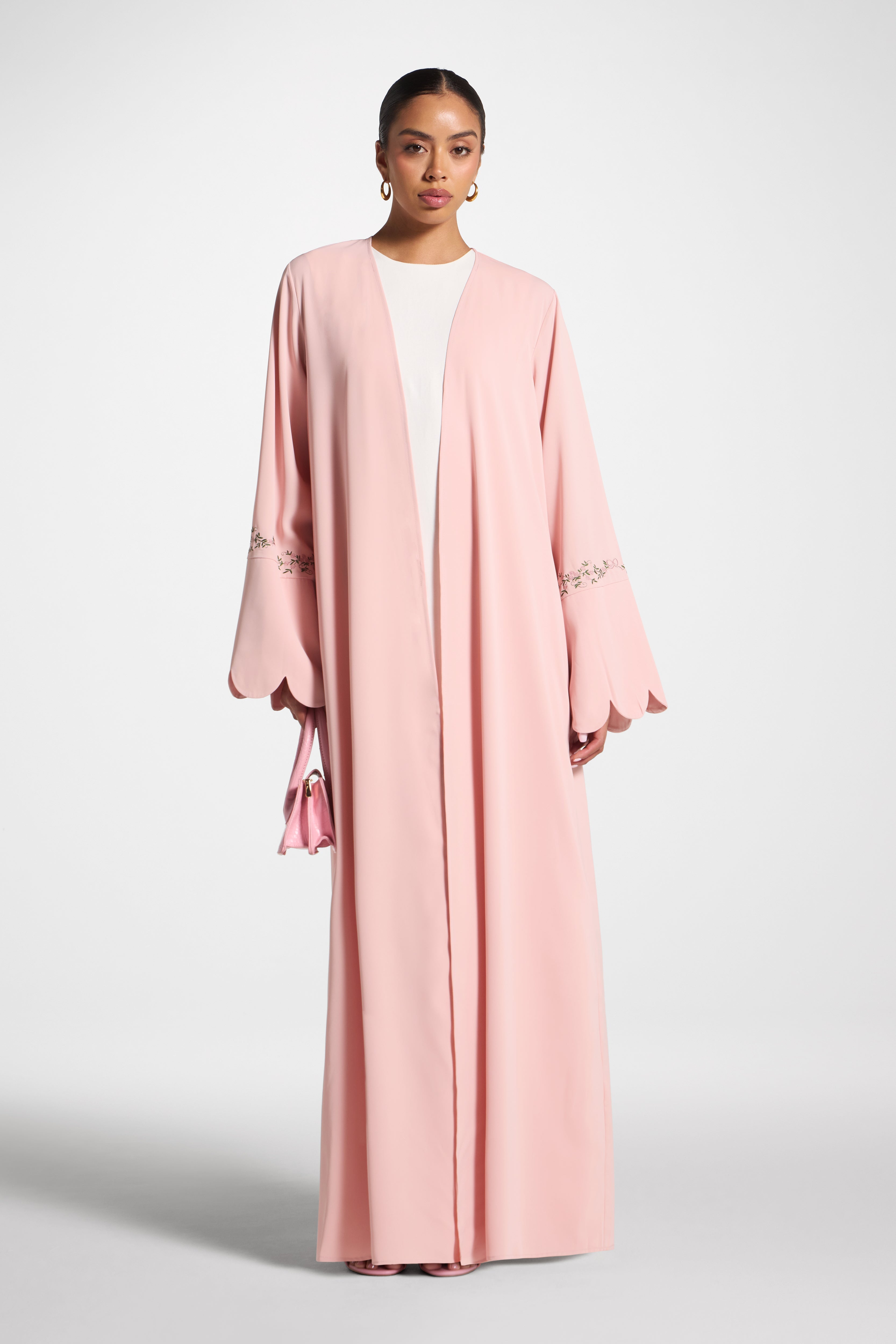 Scalloped Open Abaya - Pink Abayas Veiled