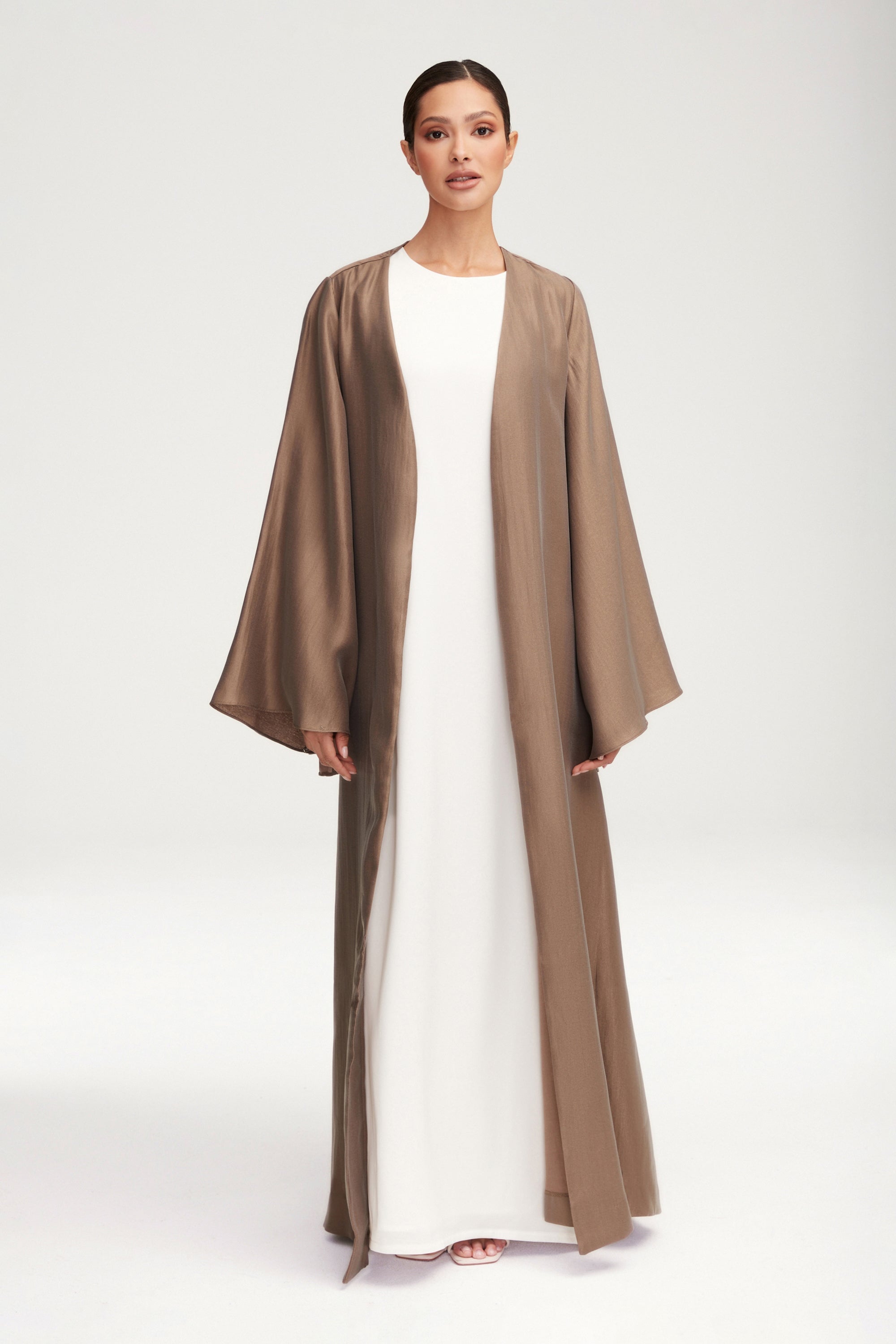 Seema Flare Sleeve Open Abaya - Taupe Clothing epschoolboard 