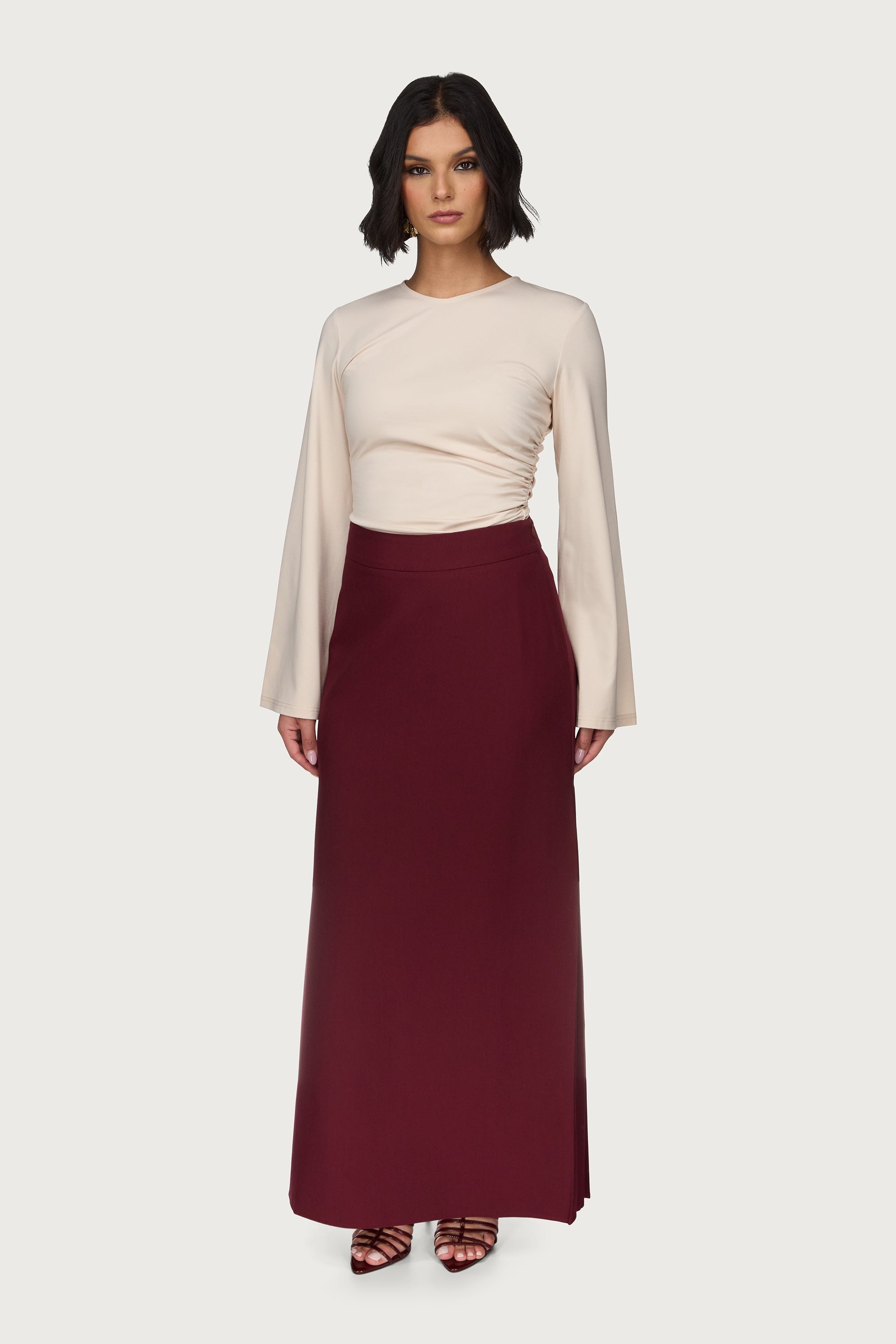 Side Pleat Maxi Skirt - Cherry Lacquer Abayas Veiled
