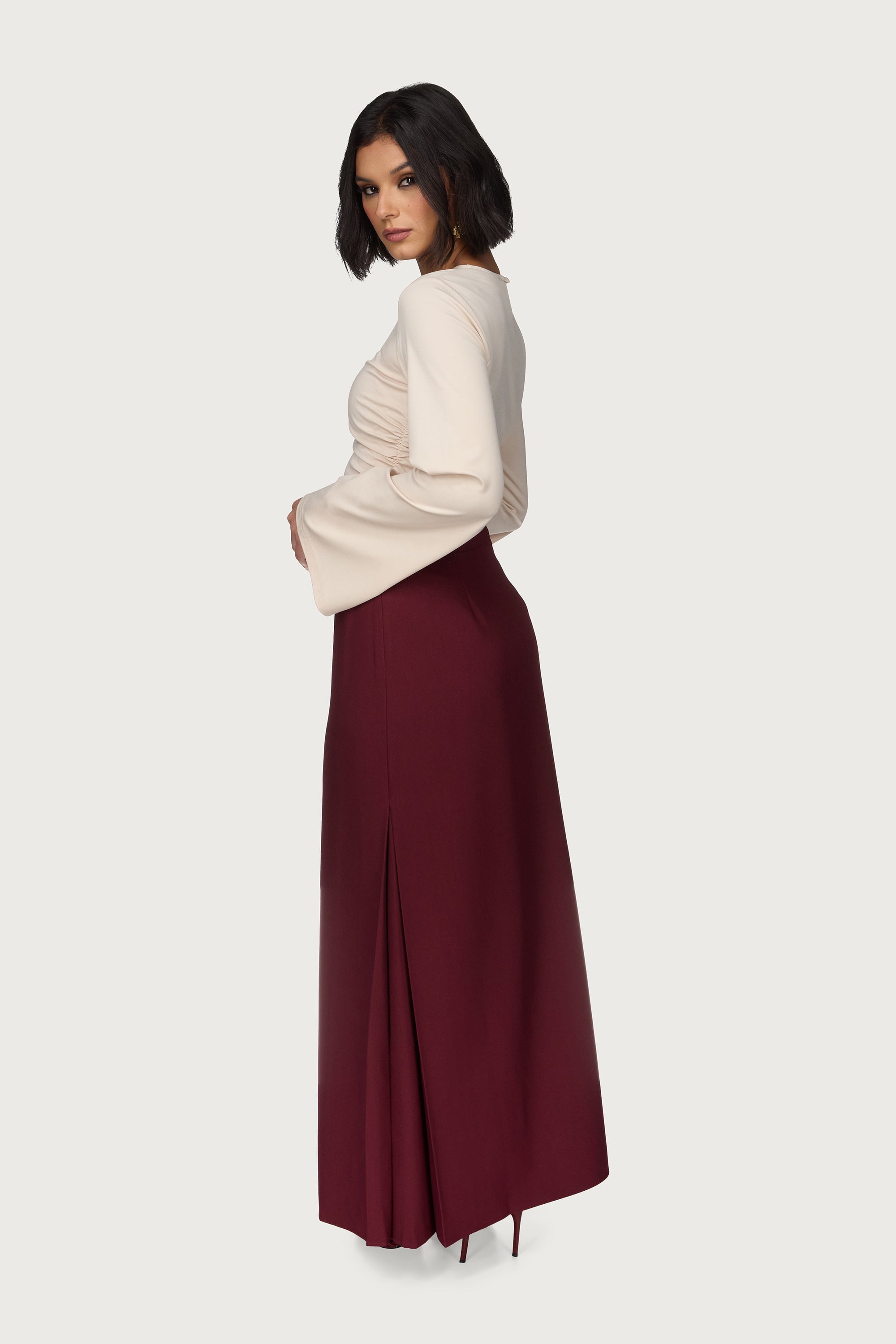 Side Pleat Maxi Skirt - Cherry Lacquer Abayas Veiled