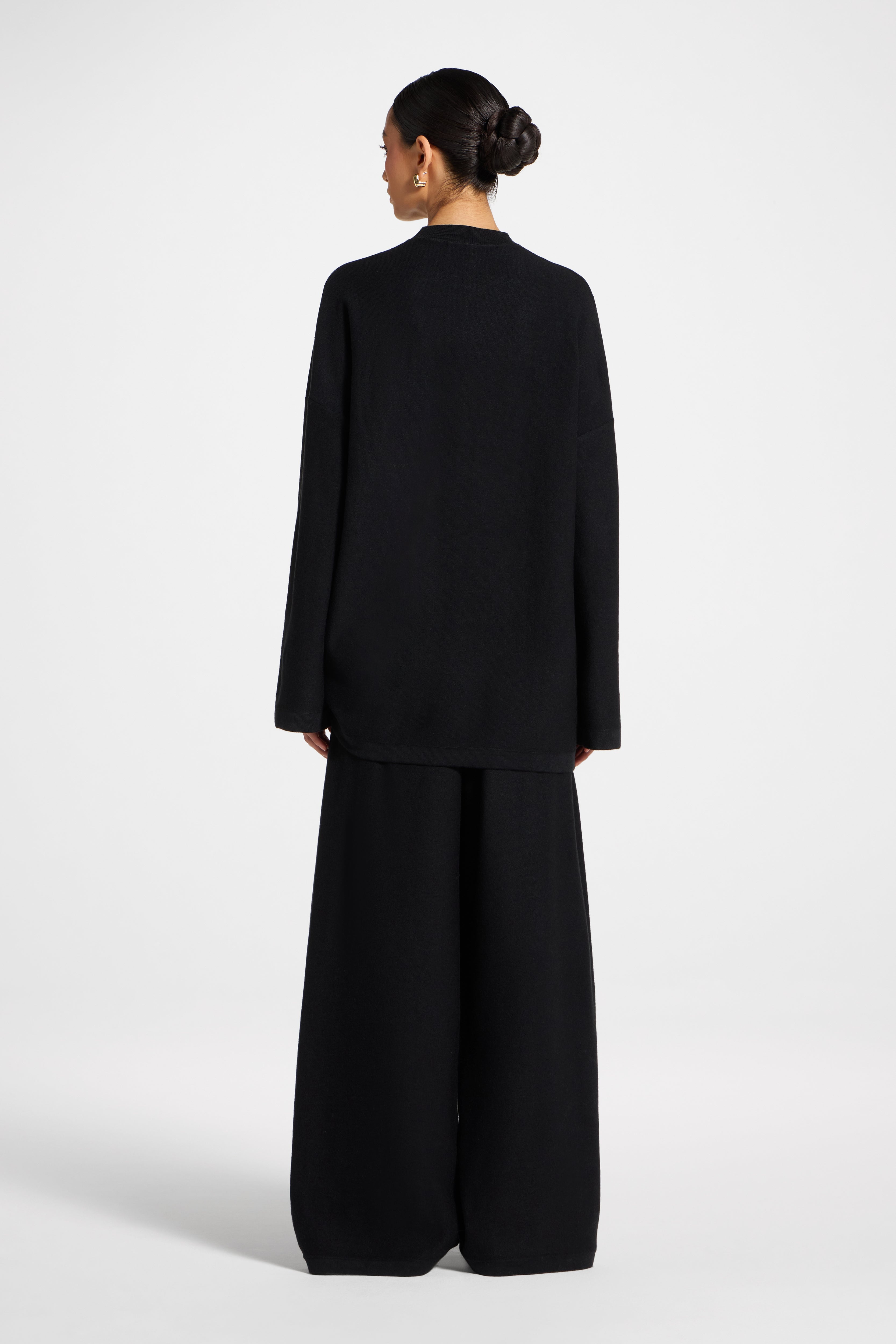 Side Rouched Knit Top & Pants Set - Black Abayas Veiled